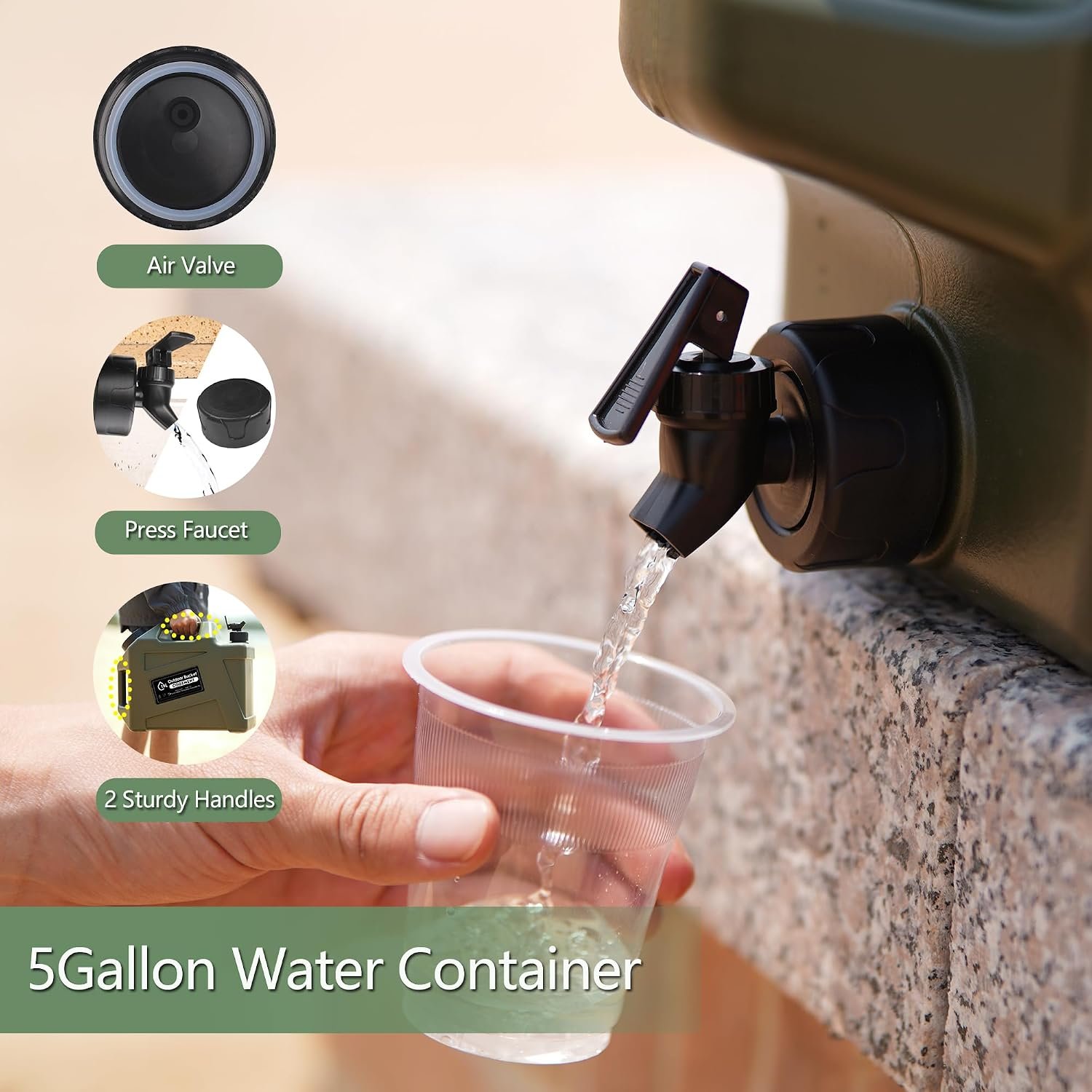 COOZMENT 3.2 Gallon/5 Gallon Water Containers with Spigot, BPA Free Water Jug, Military Green Water Tank, Multifunction Water Storage Containers for Camping Outdoor Hiking,Emergency Storage - Image 6