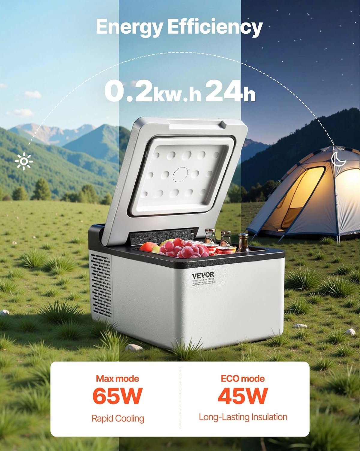 VEVOR 12V Car Refrigerator 10 QT, Portable Mini Freezer with APP Control, -4℉ to 68℉, 12/24V DC & 110-220V AC Compressor Cooler for Travel, Camping, Home, Road Trip - Image 8