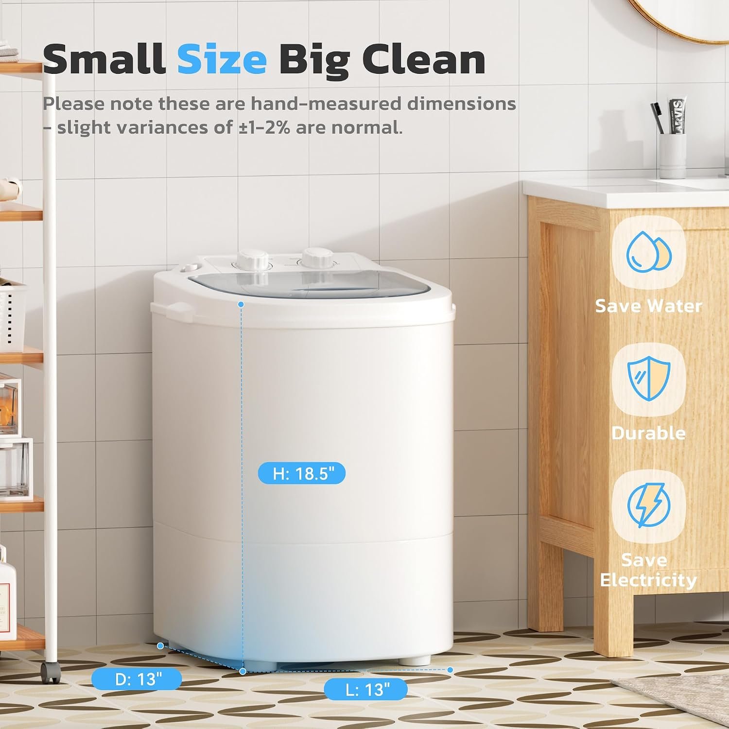 Greenvelly Portable Washing Machine, 6.6lbs Single Tub Small Laundry Washer with Spin Basket, Portable Washer Spinner Combo for Apartments,Dorms (White Grey) - Image 7