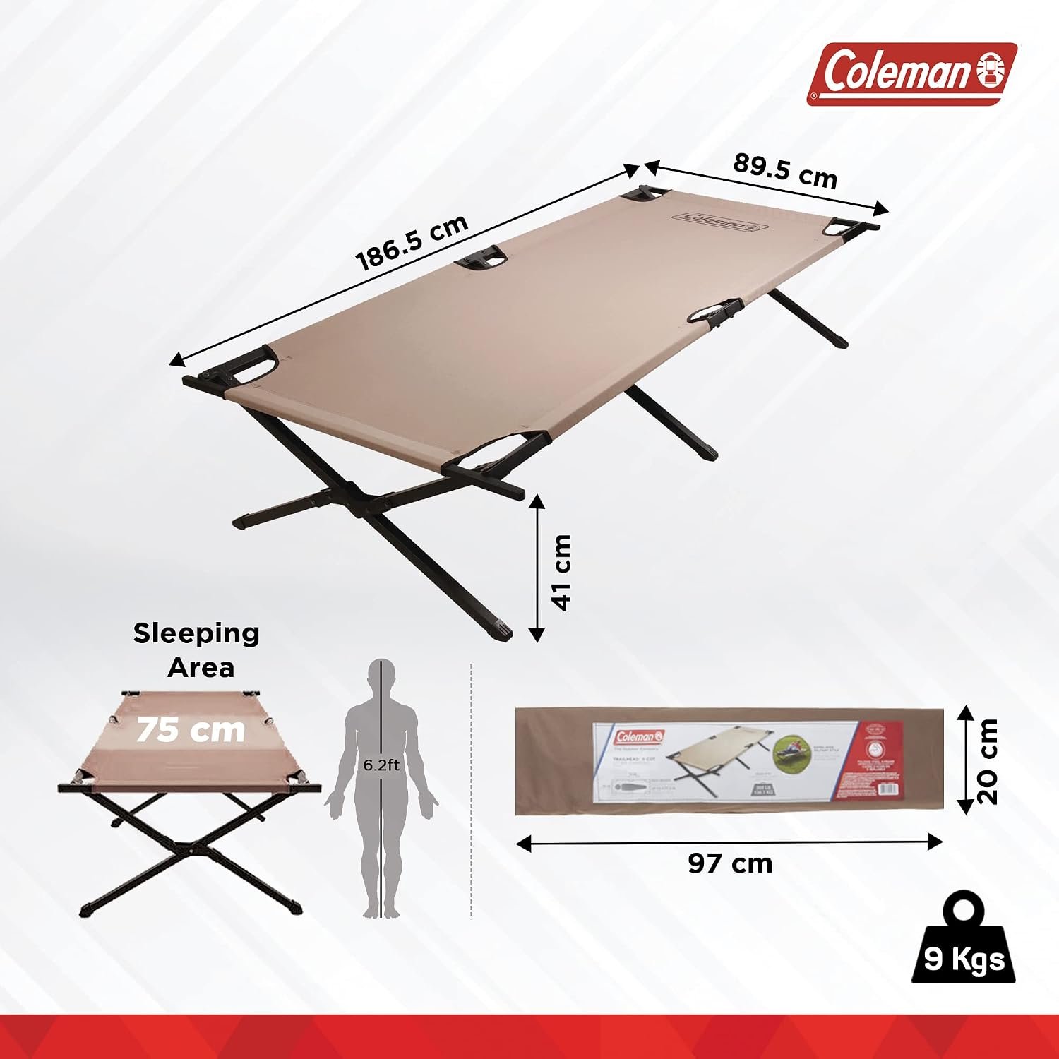 Coleman Trailhead II Large Folding Cot with Easy Setup & Takedown, Supports Adults up to 6ft 2in or 300lbs, Great for Camping, Lounging, Elevated Sleeping, Guests, & More - Image 3