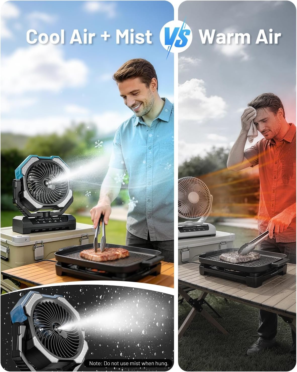Misting Fan, Portable Camping Fans with 9oz Water Tank, 24000mAh Rechargeable Fan with 4 Speed, Battery Powered Fans with 120H Cooling, Last 5H Mist, 2 Mist Modes, Light, Outsides/Summer Essential - Image 2
