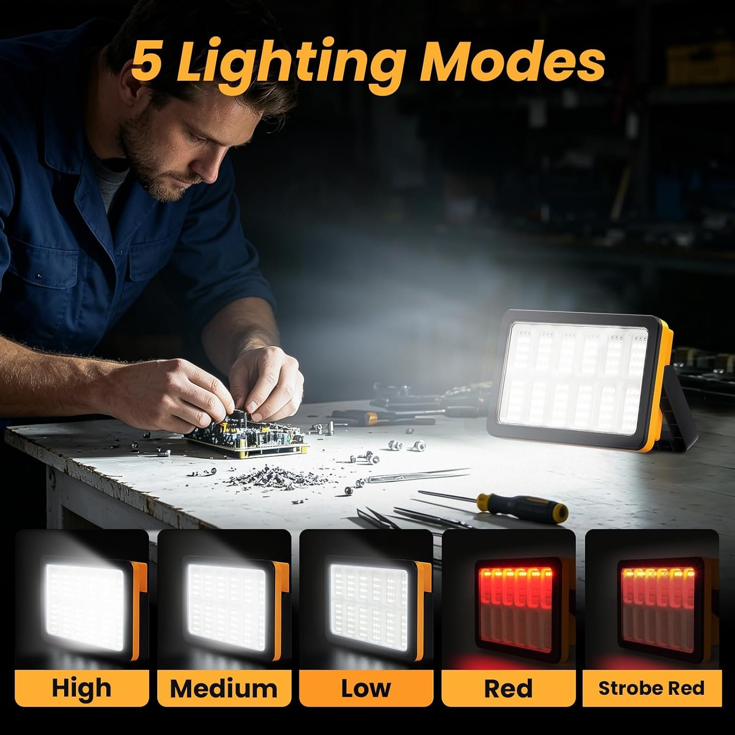 2Pack Solar Rechargeable LED Work Light with Magnetic Stand - Image 7