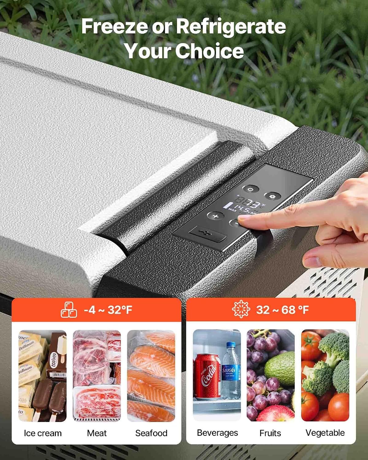 VEVOR 12V Car Refrigerator 10 QT, Portable Mini Freezer with APP Control, -4℉ to 68℉, 12/24V DC & 110-220V AC Compressor Cooler for Travel, Camping, Home, Road Trip - Image 3