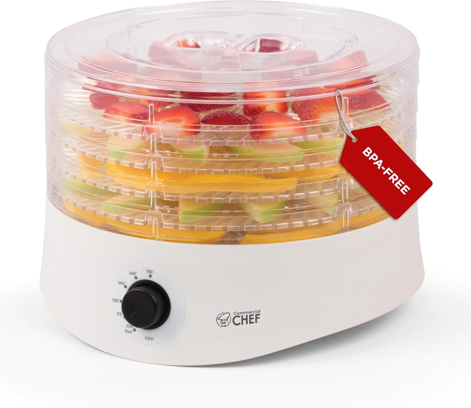 Commercial Chef Food Dehydrator, Five 9.25” BPA-Free Trays, CCD100W6, White