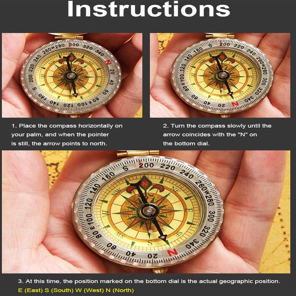 Camping Survival Compass for Hiking,Small Golden Pocket Compass for Kids,Glow in The Dark Waterproof Vintage Metal Military GearCompass for Hunting Backpacking Outdoor Navigation Tool (Golden) - Image 5