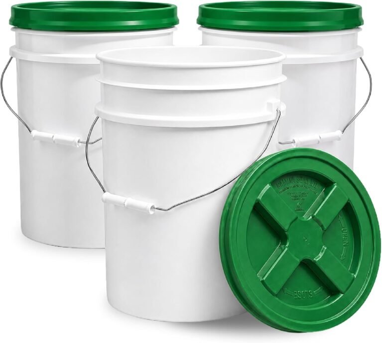 ePackageSupply 5 Gallon Bucket - Food Grade w/Lid BPA-Free, White/Green, 3