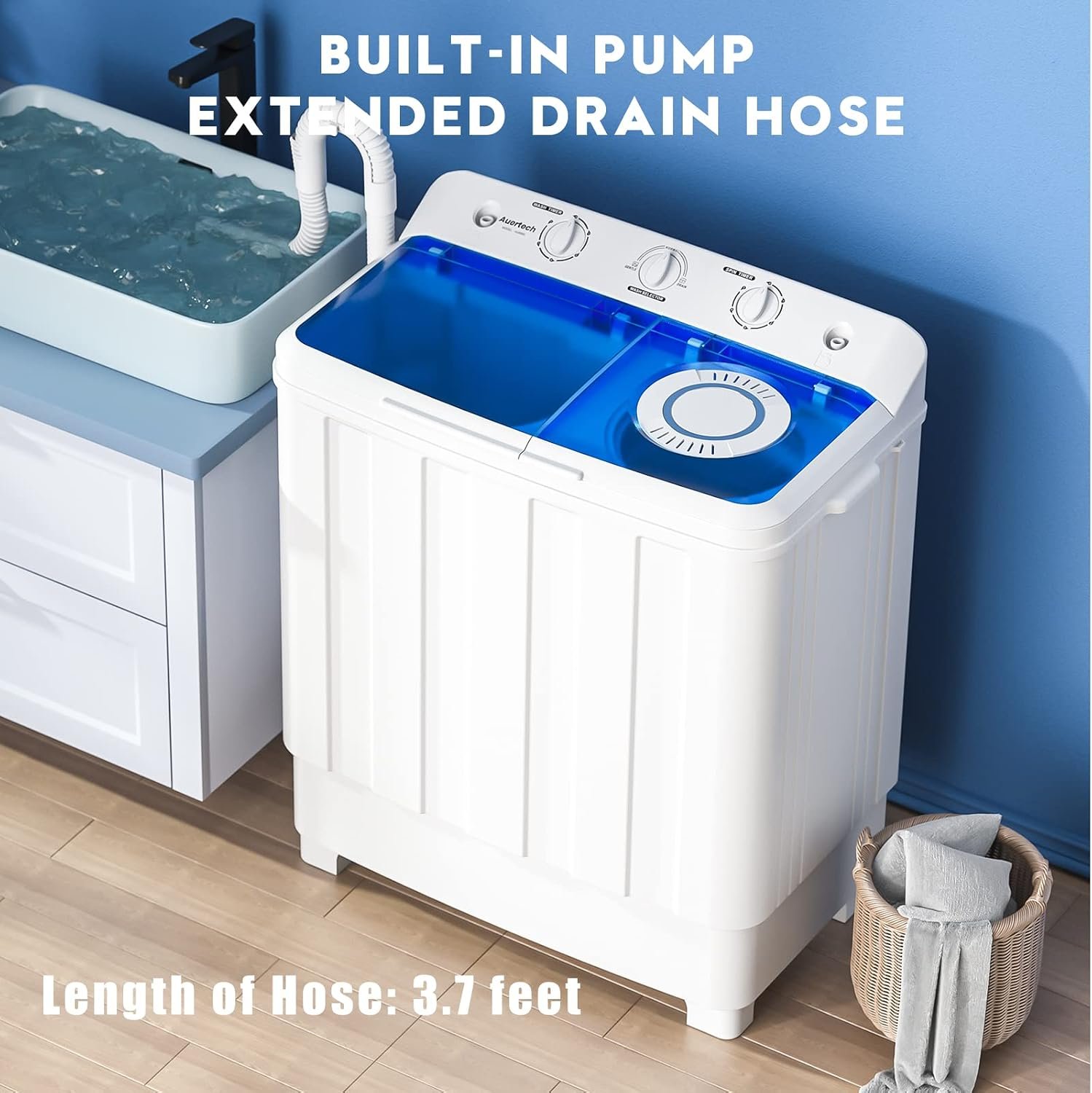Auertech Portable Washing Machine, 28lbs Twin Tub Washer Mini Compact Laundry Machine with Drain Pump, Semi-automatic 18lbs Washer 10lbs Spinner Combo for Dorms, Apartments, RVs - Image 4
