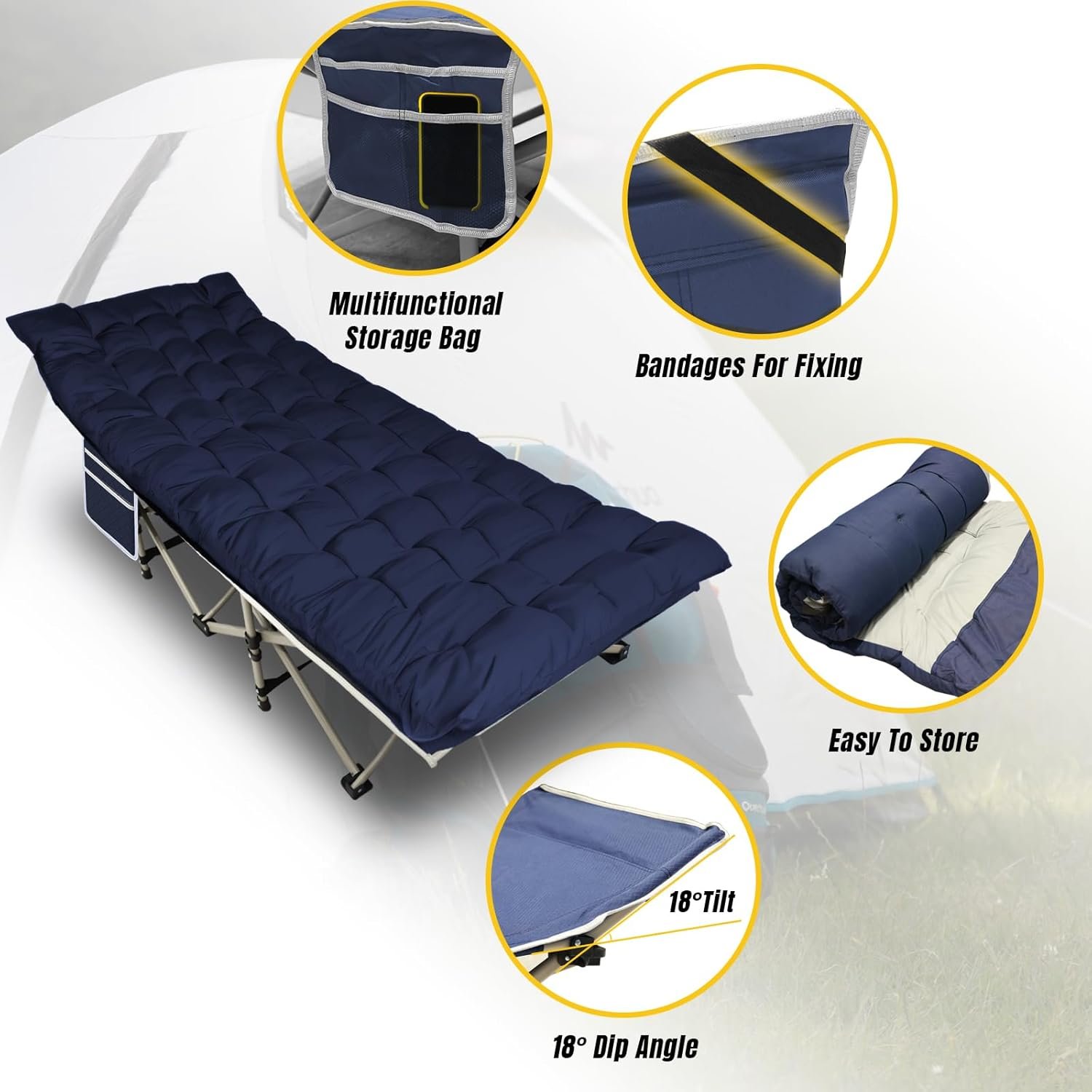 YELLOW JACKET Folding Camping Cot for Adults,600LBS Max Load,28" Wide Sleeping Cot with Removable Thick Mattress Portable Foldable Camping Bed with Carry Bag for Camp,Home,Office,Travel,Blue - Image 5