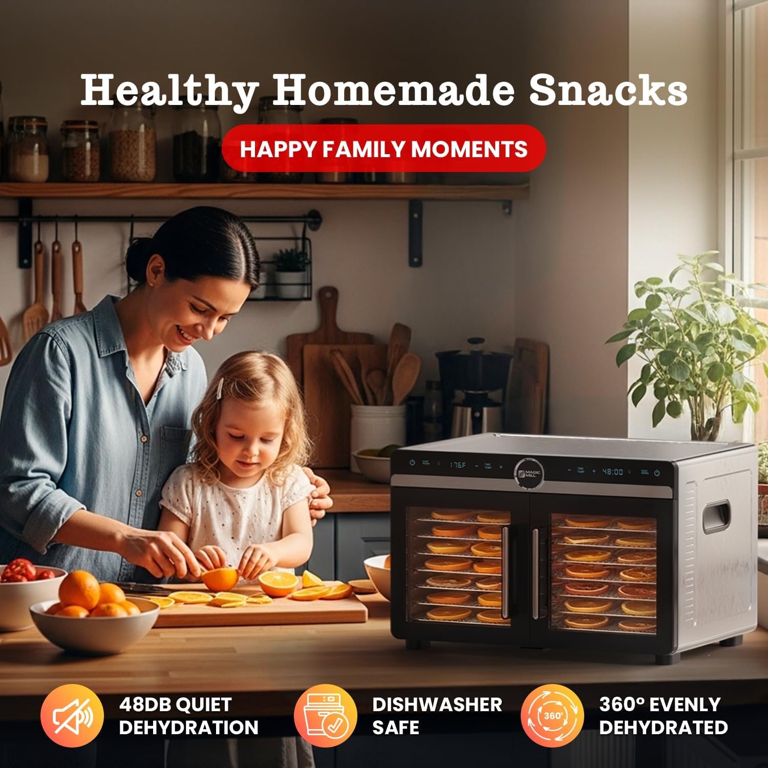 Magic Mill Premium DualZone Food Dehydrator, 16 Stainless Steel Trays with French Doors, Independent Temp Control, Rear Fan, Keep Warm Mode, for Jerky, Fruit, Veggies, Dog Treats, Meal Prep - Image 4