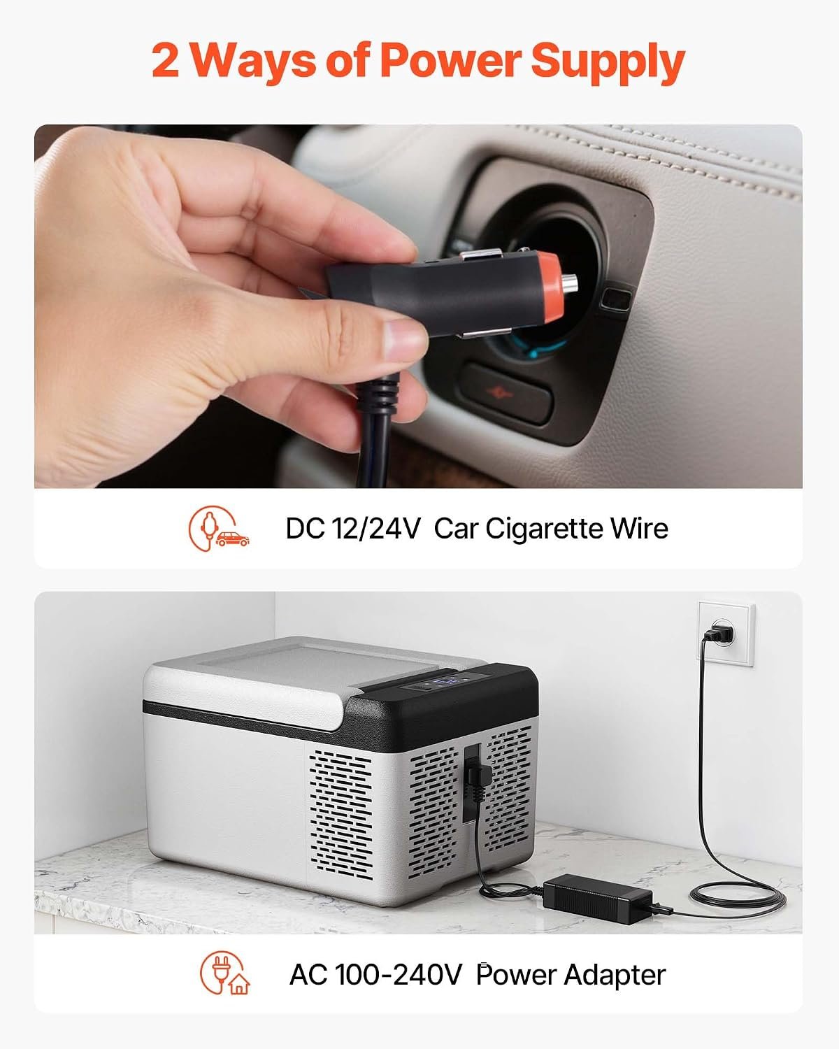 VEVOR 12V Car Refrigerator 10 QT, Portable Mini Freezer with APP Control, -4℉ to 68℉, 12/24V DC & 110-220V AC Compressor Cooler for Travel, Camping, Home, Road Trip - Image 7