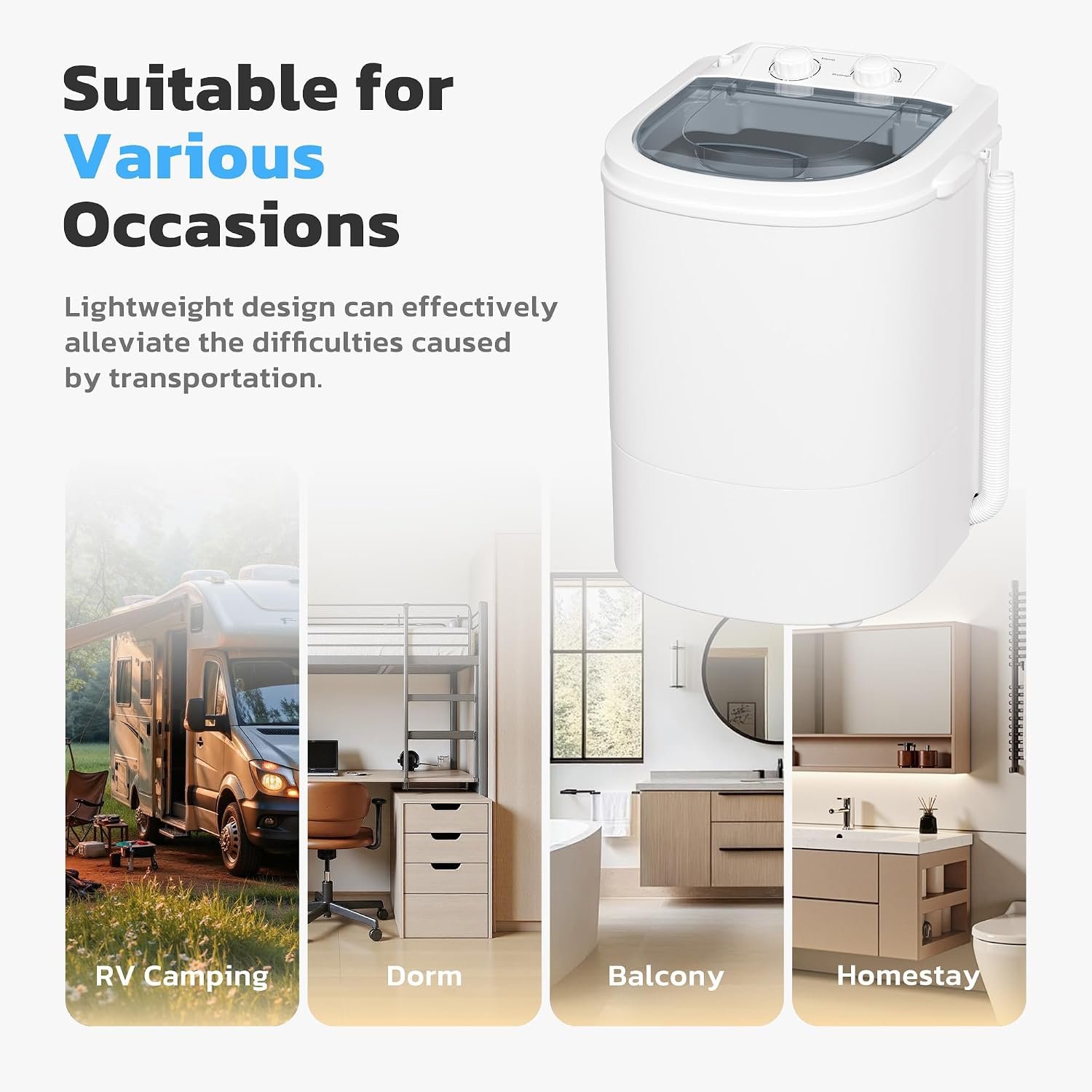 Greenvelly Portable Washing Machine, 6.6lbs Single Tub Small Laundry Washer with Spin Basket, Portable Washer Spinner Combo for Apartments,Dorms (White Grey) - Image 8
