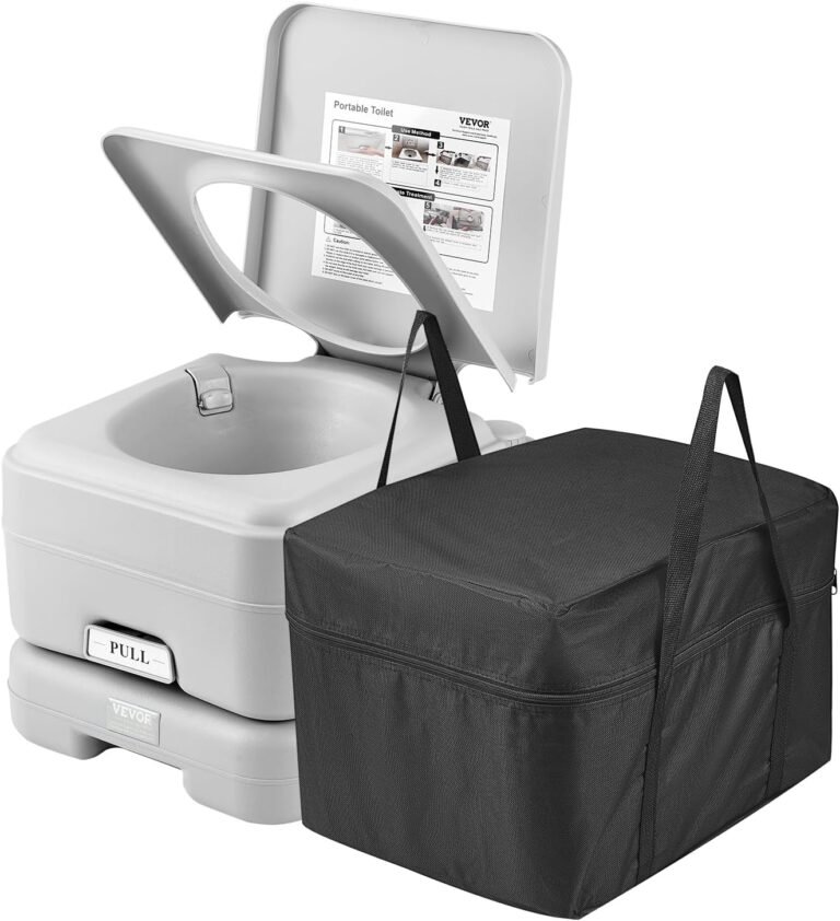 VEVOR Portable Toilet for Camping, Porta Potty with 3.2 Gal Waste Tank & 3.2 Gal Flush Tank, Push-Button Pressurized Flush Commode with Level Indicator, Travel Toilet for Adults Kids Camping Car Trips