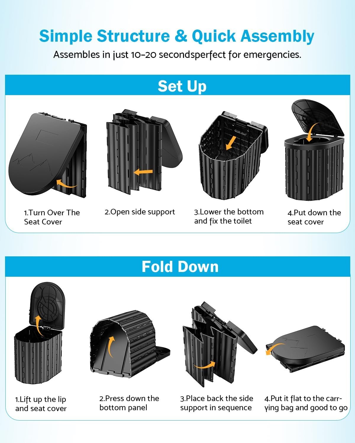 Portable Toilet, Upgraded 15'' toilet With Removable Paper Holder, Camping Toilet With A Load Capacity Of 450 Lbs, Portable Potty for Camping, Hiking, Road Trip, Car, RV, Tent, Beach, Truck Drivers - Image 6