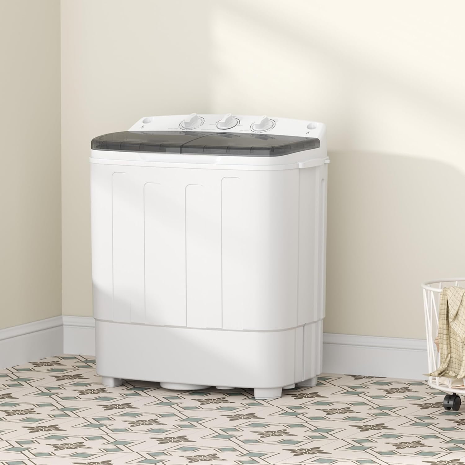 Greenvelly Portable Washing Machine, 25lbs Twin Tub Washer and Spinner Combo, Semi‑Automatic 14.3lbs Wash & 11lbs Spin Mini Compact Laundry Machine for Dorms, Apartments, RVs, Camping (White & Grey) - Image 2