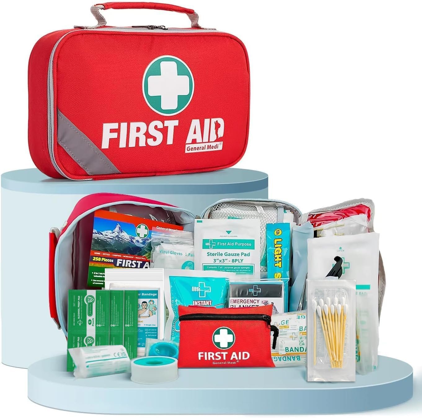 General Medi 2-in-1 First Aid Kit (215 Piece Set) + 43 Piece Mini First Aid Kit -Includes Ice(Cold) Pack, Moleskin Pad and Emergency Blanket for Travel, Home, Office, Car, Workplace - Image 9