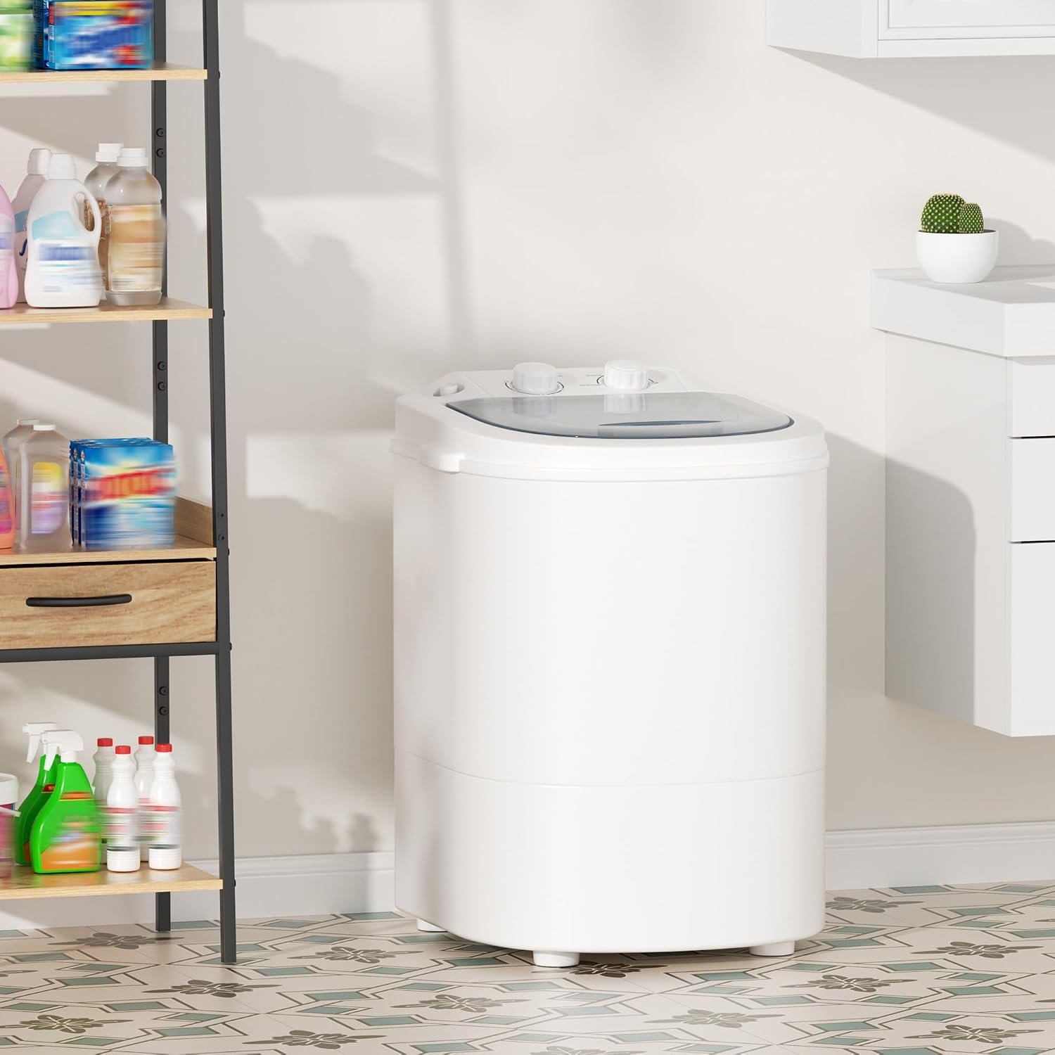 Greenvelly Portable Washing Machine, 6.6lbs Single Tub Small Laundry Washer with Spin Basket, Portable Washer Spinner Combo for Apartments,Dorms (White Grey) - Image 9