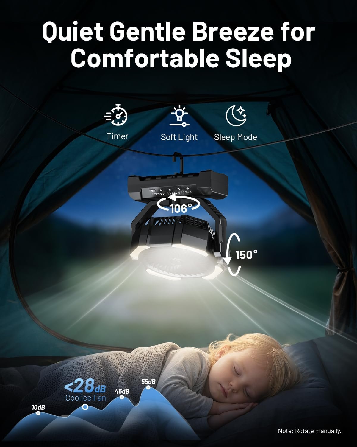 Misting Fan, Portable Camping Fans with 9oz Water Tank, 24000mAh Rechargeable Fan with 4 Speed, Battery Powered Fans with 120H Cooling, Last 5H Mist, 2 Mist Modes, Light, Outsides/Summer Essential - Image 6
