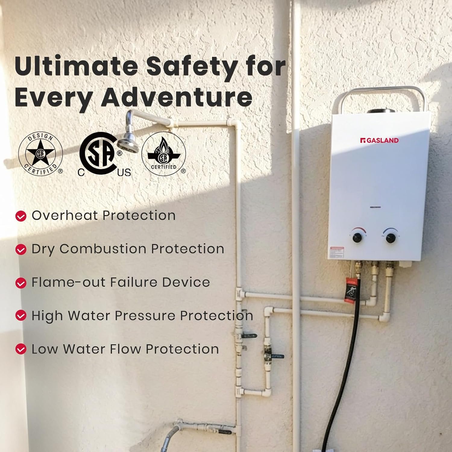 GASLAND BS158 Outdoor Portable Gas Water Heater 1.58GPM, 6L Propane Tankless Water Heater for RV Camping Cabin Boat, Overheating Protection, Easy to Install, White - Image 4