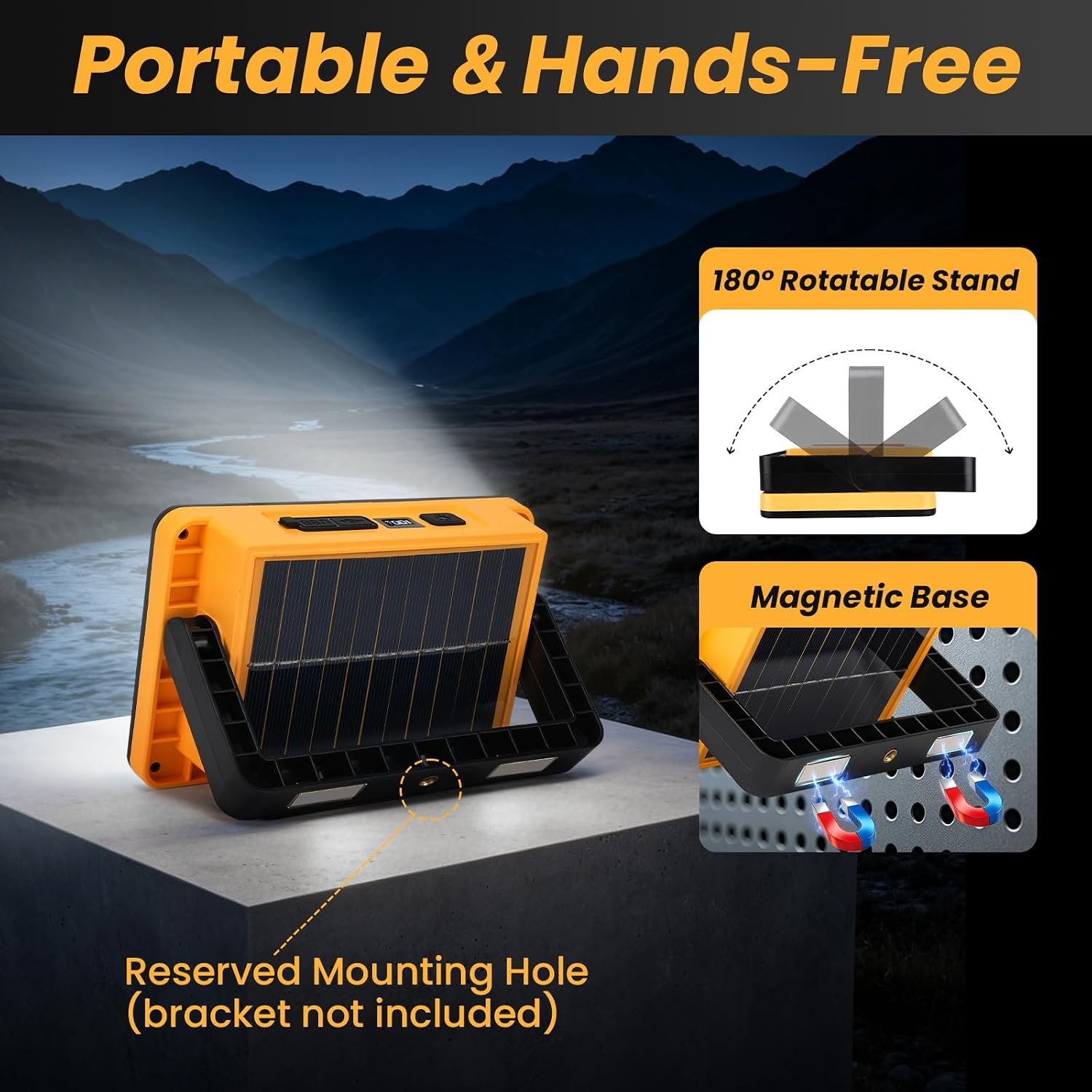 2Pack Solar Rechargeable LED Work Light with Magnetic Stand - Image 5