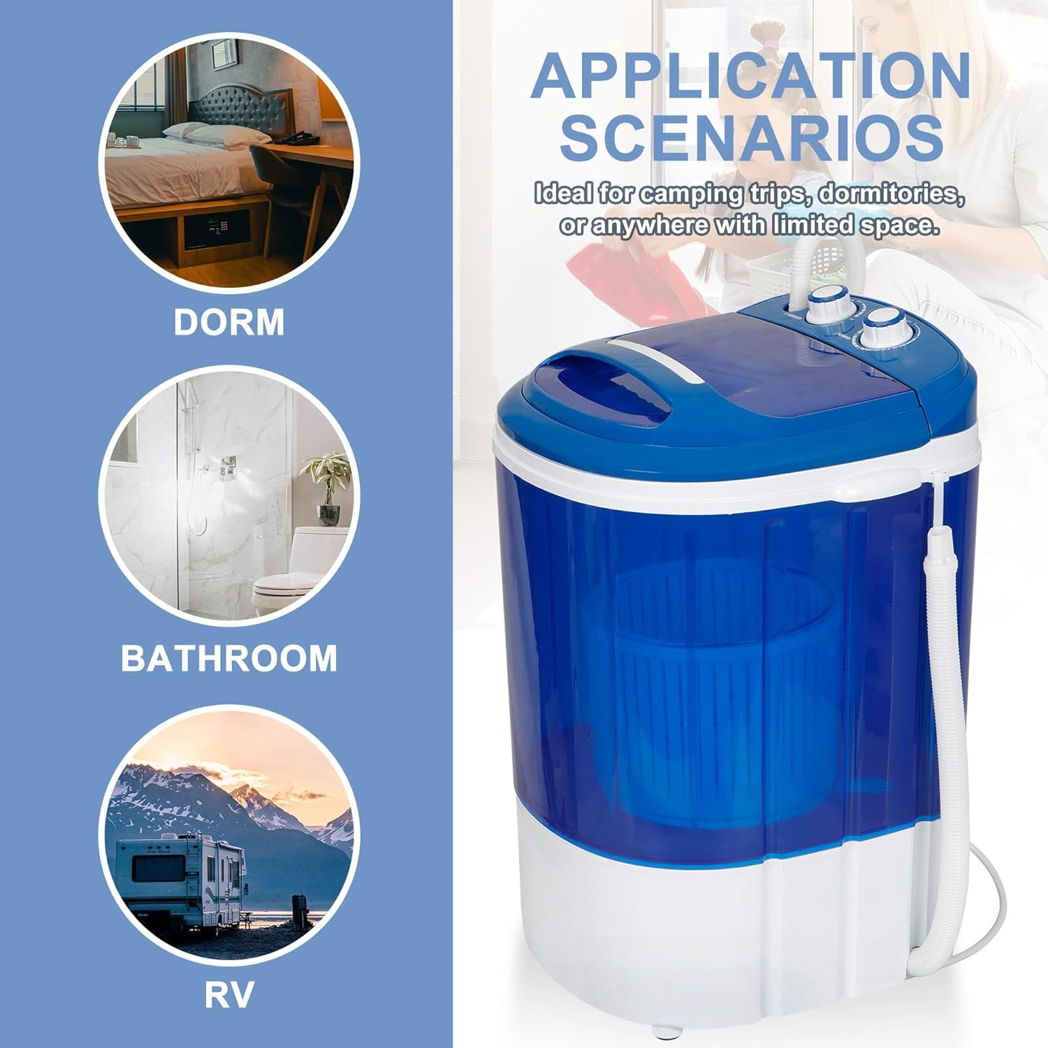 SUPER DEAL Portable Washing Machine, Single Tub Small Laundry Washer 5.7 lbs Washing Capacity for Apartments, Dorms,Traveling, RV, Semi-automatic Laundry 110V, Blue - Image 5