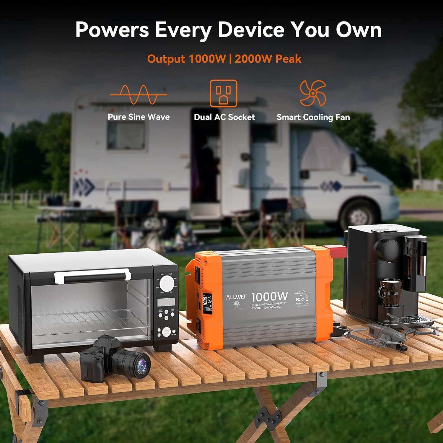 1000W Pure Sine Wave Power Inverter 12V DC to 120V AC, ETL Listed to UL 458 - Image 8