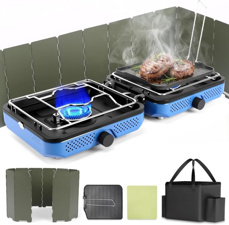 Hisencn 2 Burners Camping Stove with Windscreen for Camping,RV Essentials