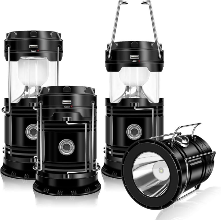 DIBMS 4-Pack Solar Camping Lantern, Collapsible Flashlight Emergency Lights