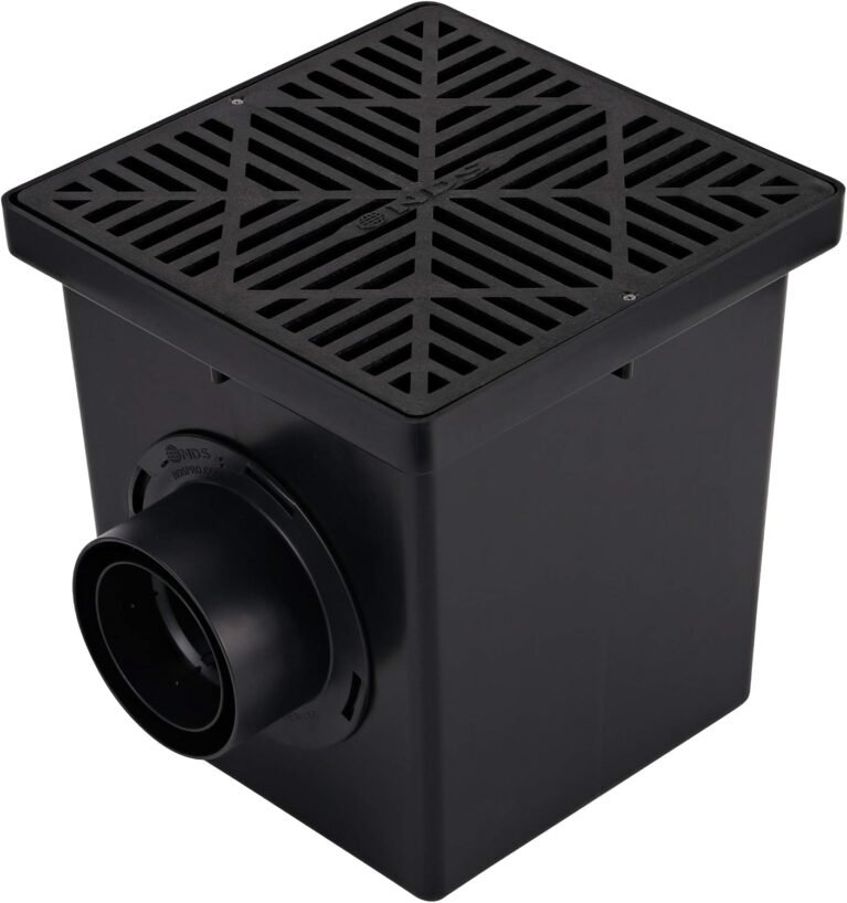 NDS Square Catch Basin Drain Kit with 2-Opening Catch Basin, Black Plastic Grate, 2 Outlet Adapters, & 1 Outlet Plug, 12 in.