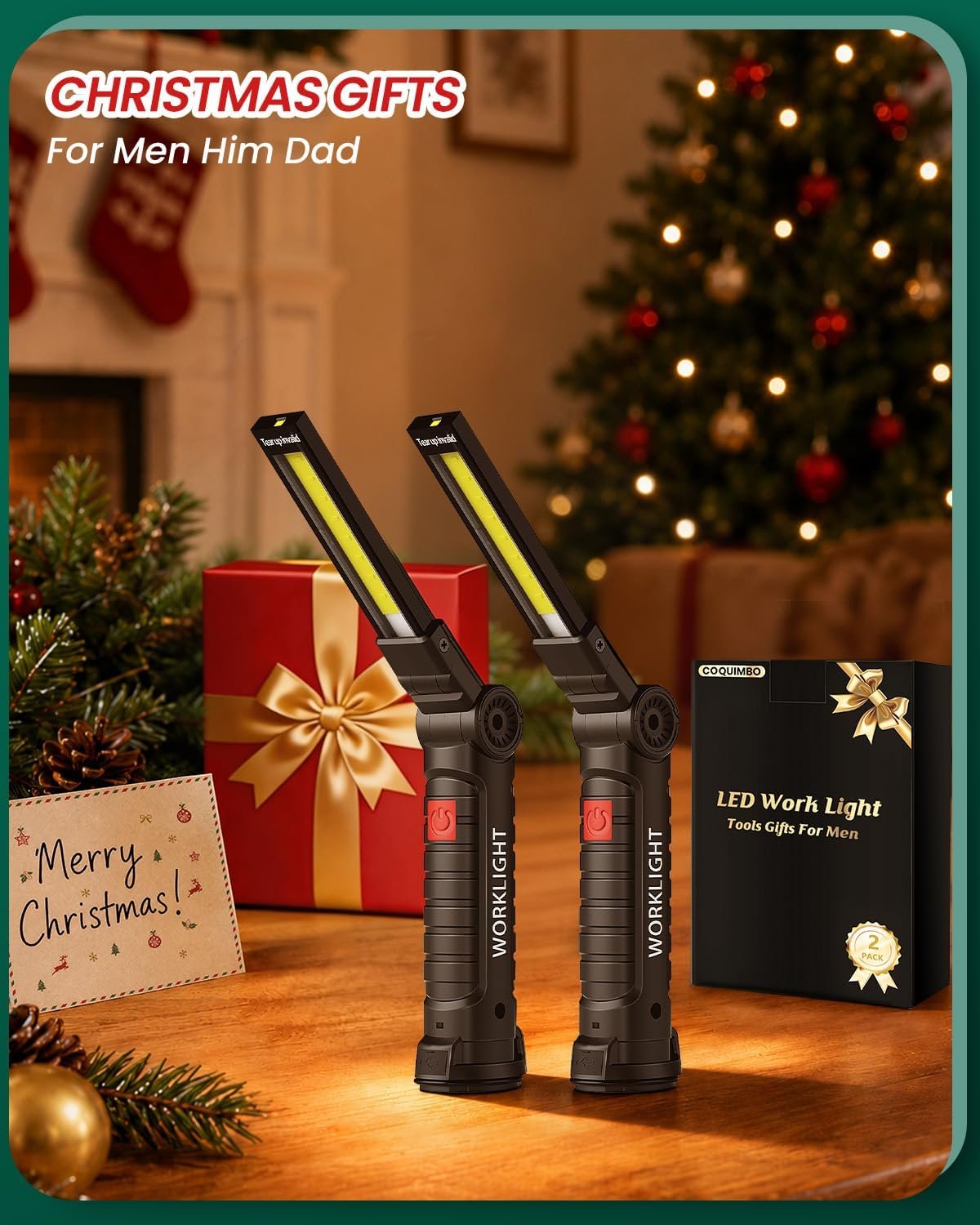 Coquimbo 2 Pack Rechargeable Work Light, Christmas Dad Gifts for Men Him - Image 2