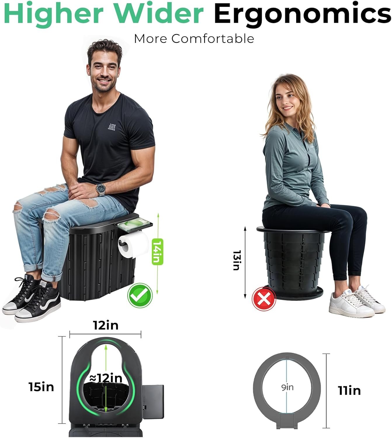Sckee Camping Toilet, Portable Toilet for Adults, Portable Travel Folding Toilet with Lid and Paper Holder, Compact Potty for Car, Camp Toilet Portable Toilet for Camping, Hiking,Truck, RV, Beach - Image 2