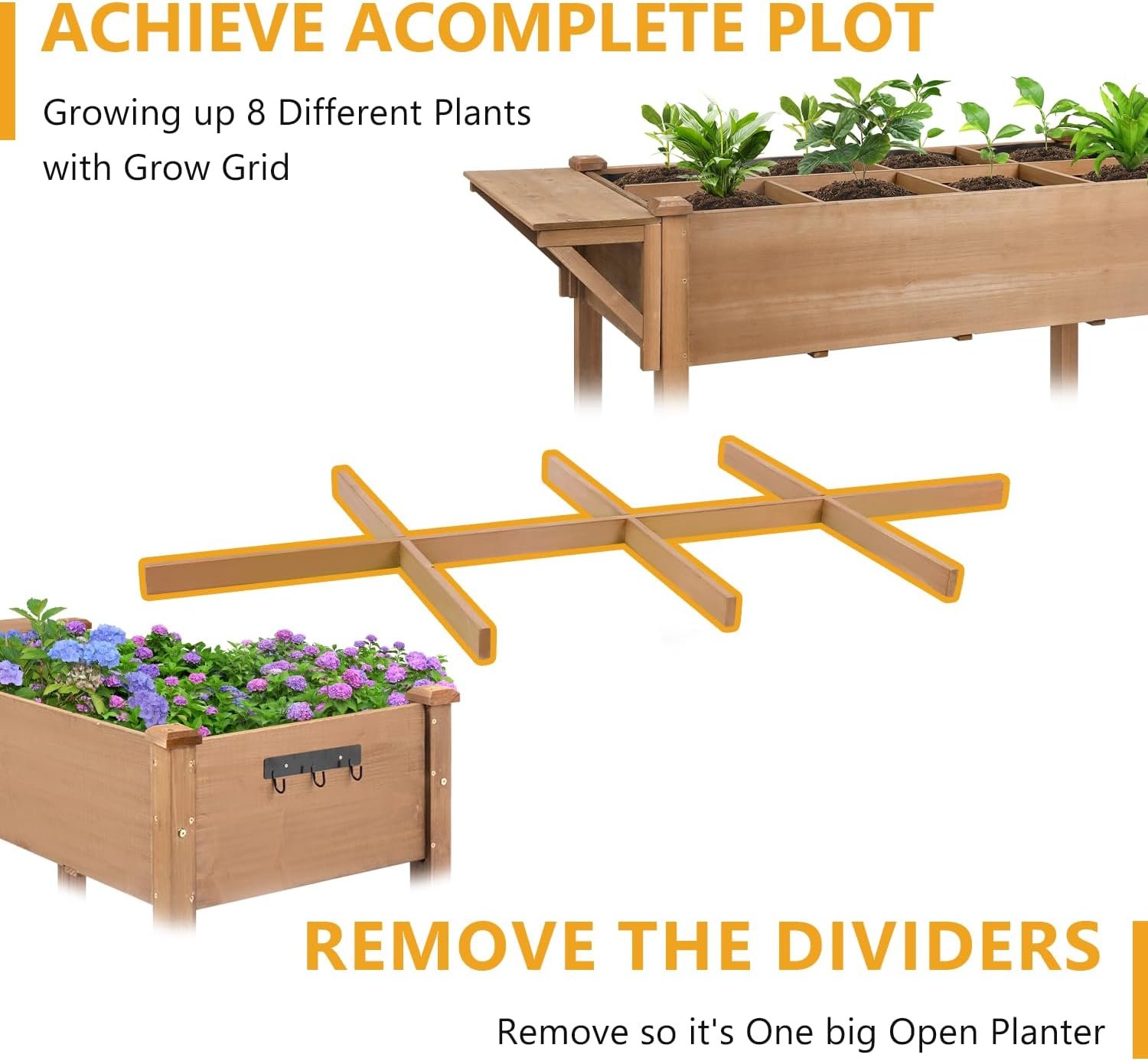 ketive Raised Garden Bed with Lockable Wheels Mobile Elevated Wood Planter,Storage Shelf, Protective Liner,55.5x24x32in (Brown) - Image 5