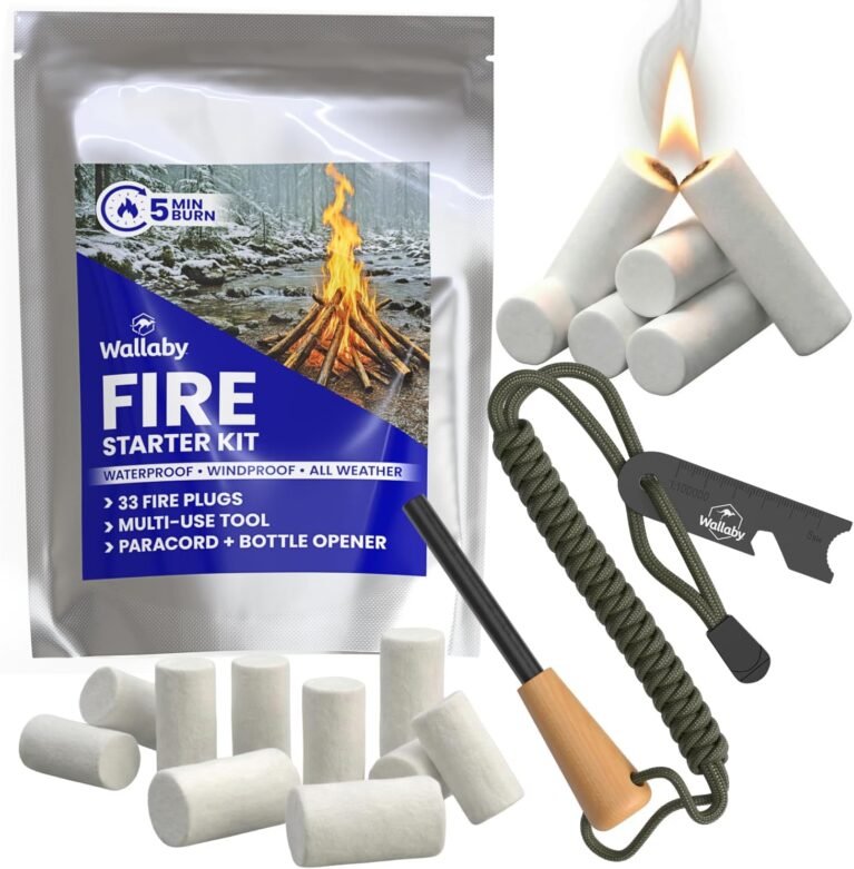 Wallaby Waterproof Emergency Fire Starter Kit & Flint Rod Striker (33-Pack)