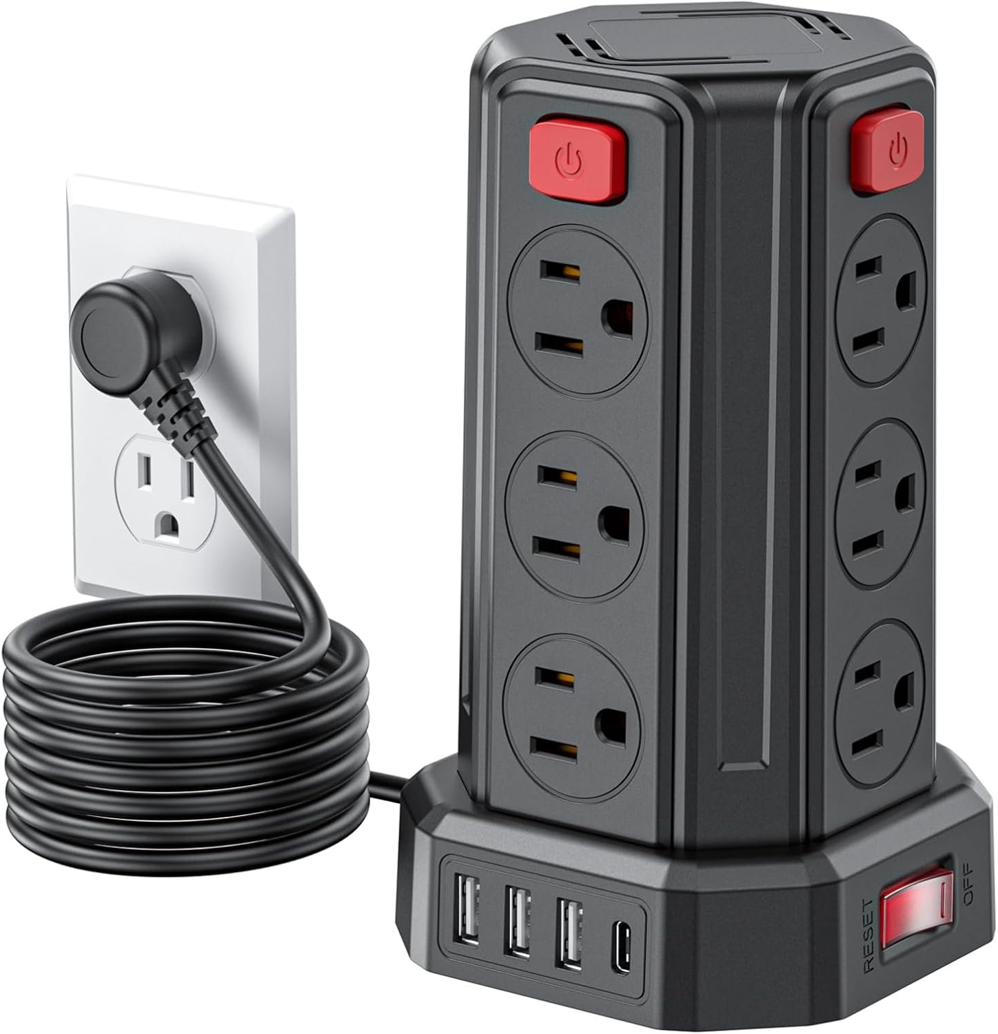 Power Strip 6.5 Ft Extension Cord with 12 AC Multiple Outlets 4 USB (1 USB C), SMALLRT Power Strip Tower Desktop Charging Station for Home Office College Dorm Essentials - Image 8