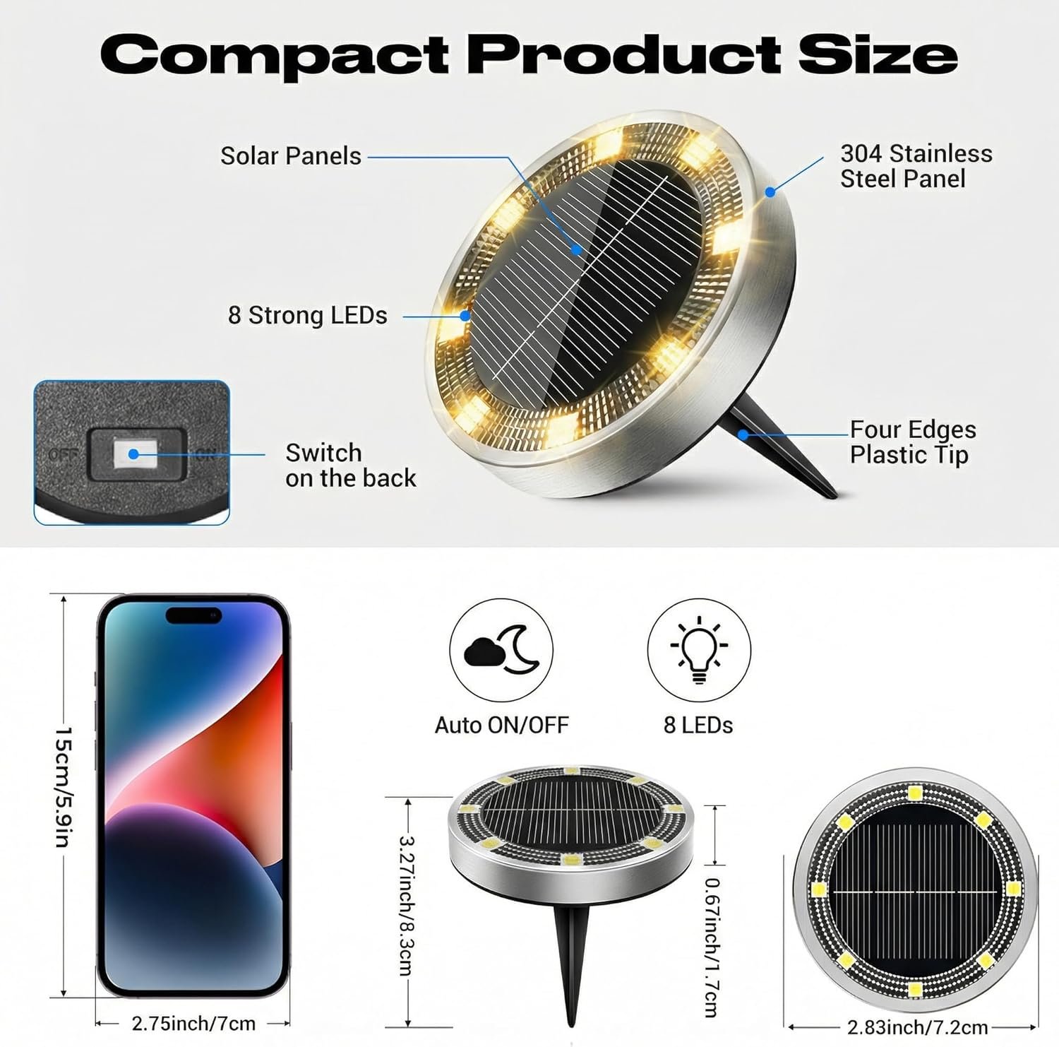 Peasur Solar Lights Outdoor Waterproof -12 Pack Solar Ground Lights Anti-Rust, Flat Solar Powered Disc Lights Landscape Lighting for Deck Step Patio Yard Pathway Walkway Driveway Garden, Warm White - Image 5