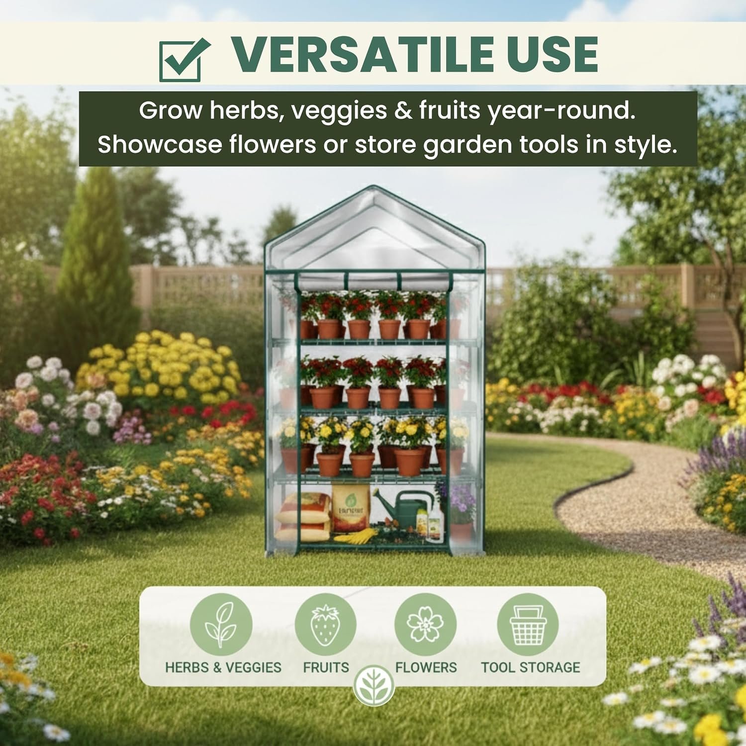 4 Tier Mini Greenhouse - Portable Greenhouse with Locking Wheels and PVC Cover for Indoor or Outdoor Green House by Pure Garden - Image 6