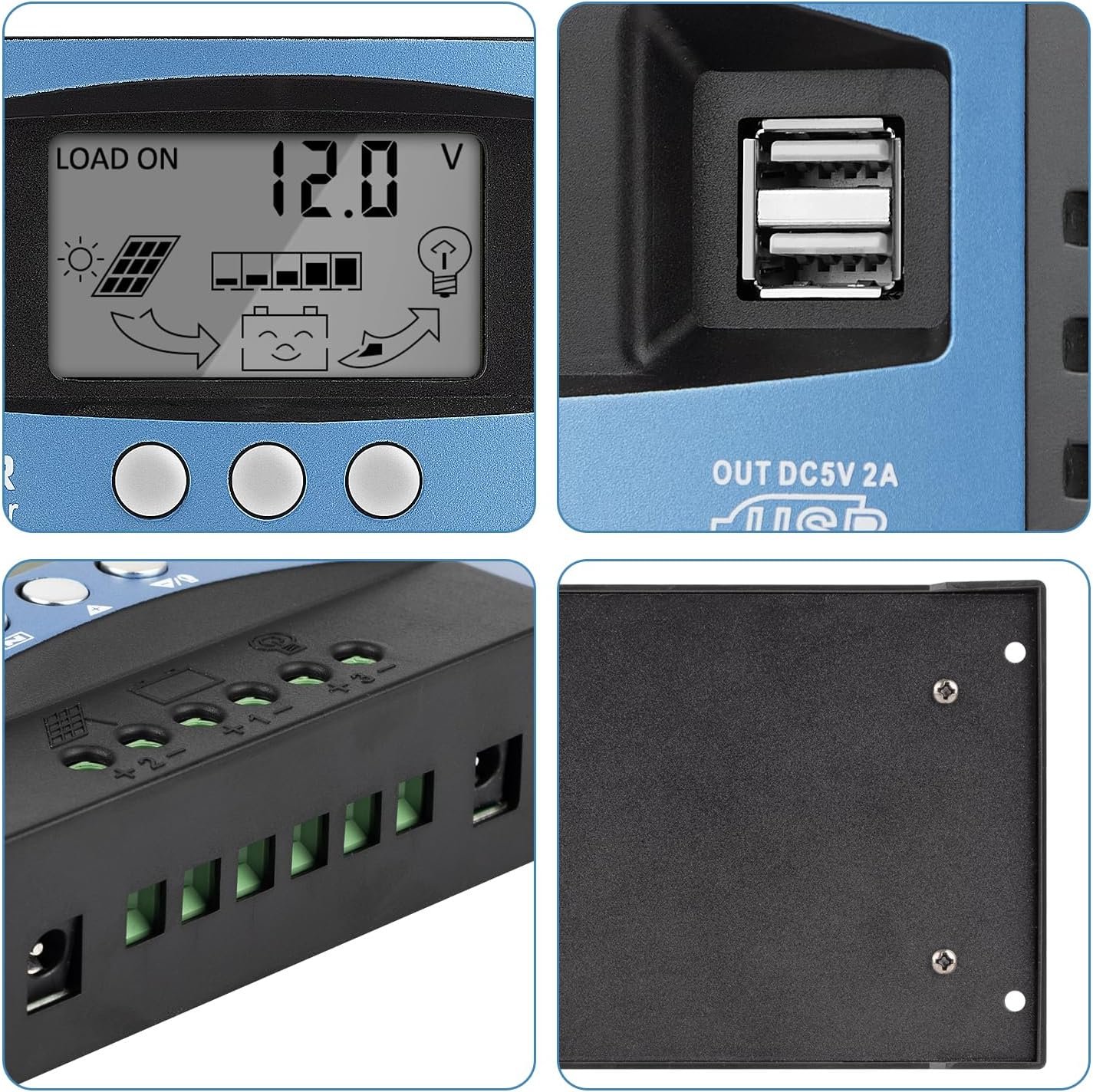 100A MPPT Solar Panel Charging Controller, 12V/24V Auto Solar Battery Charger Controller with LCD Display, Dual USB Port and Timer Setting ON/Off Hours - Image 6