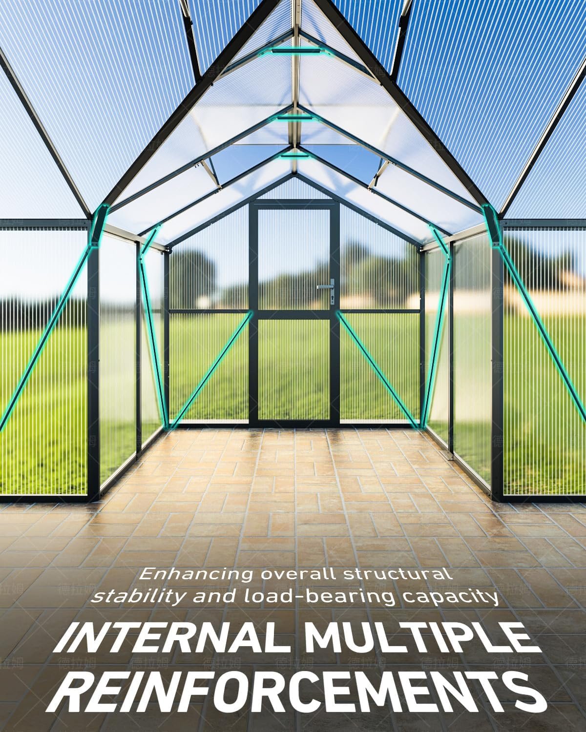 12x12 FT T-Shape Greenhouses, Polycarbonate Green House with UV Protection - Image 6