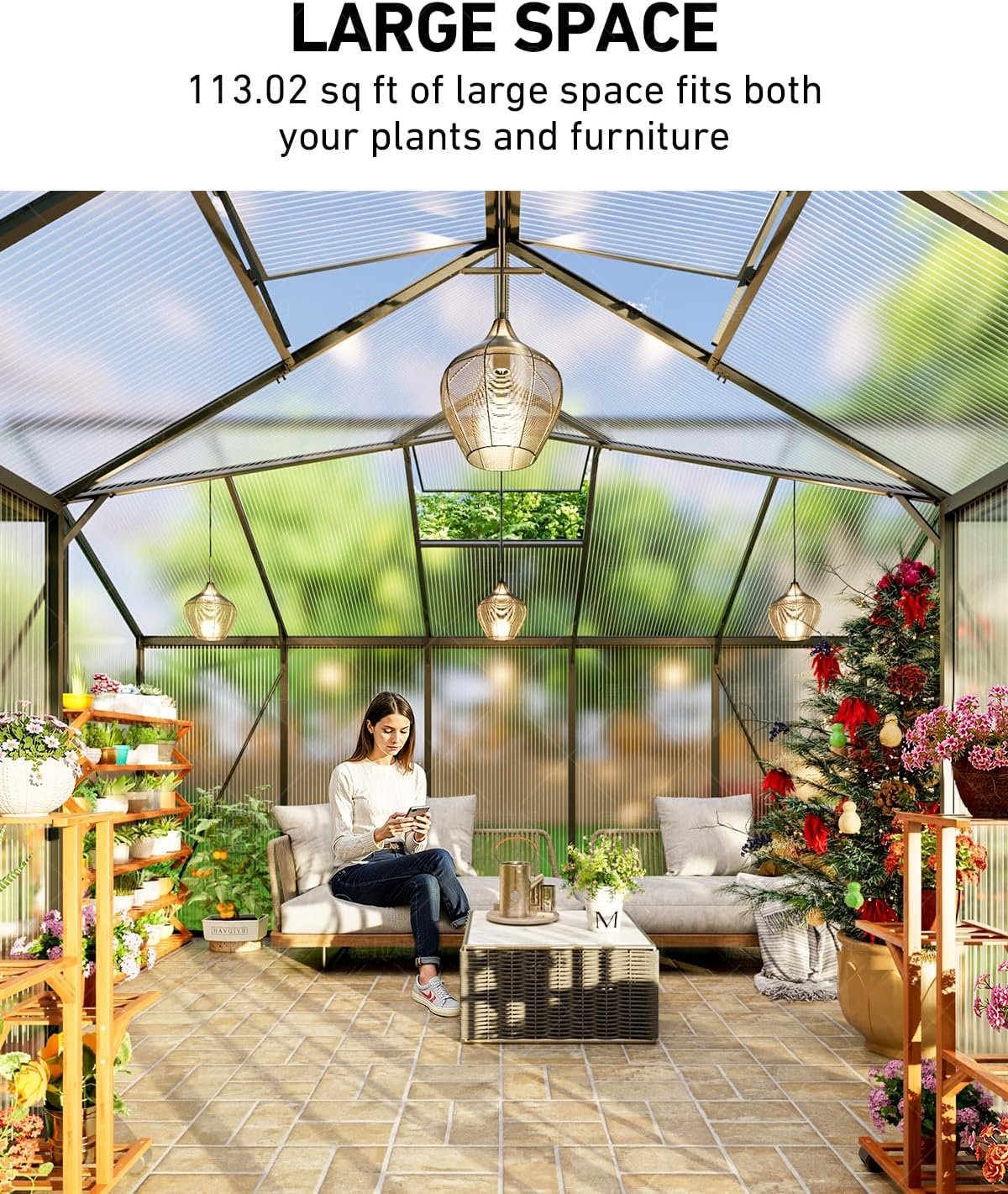 12x12 FT T-Shape Greenhouses, Polycarbonate Green House with UV Protection - Image 8