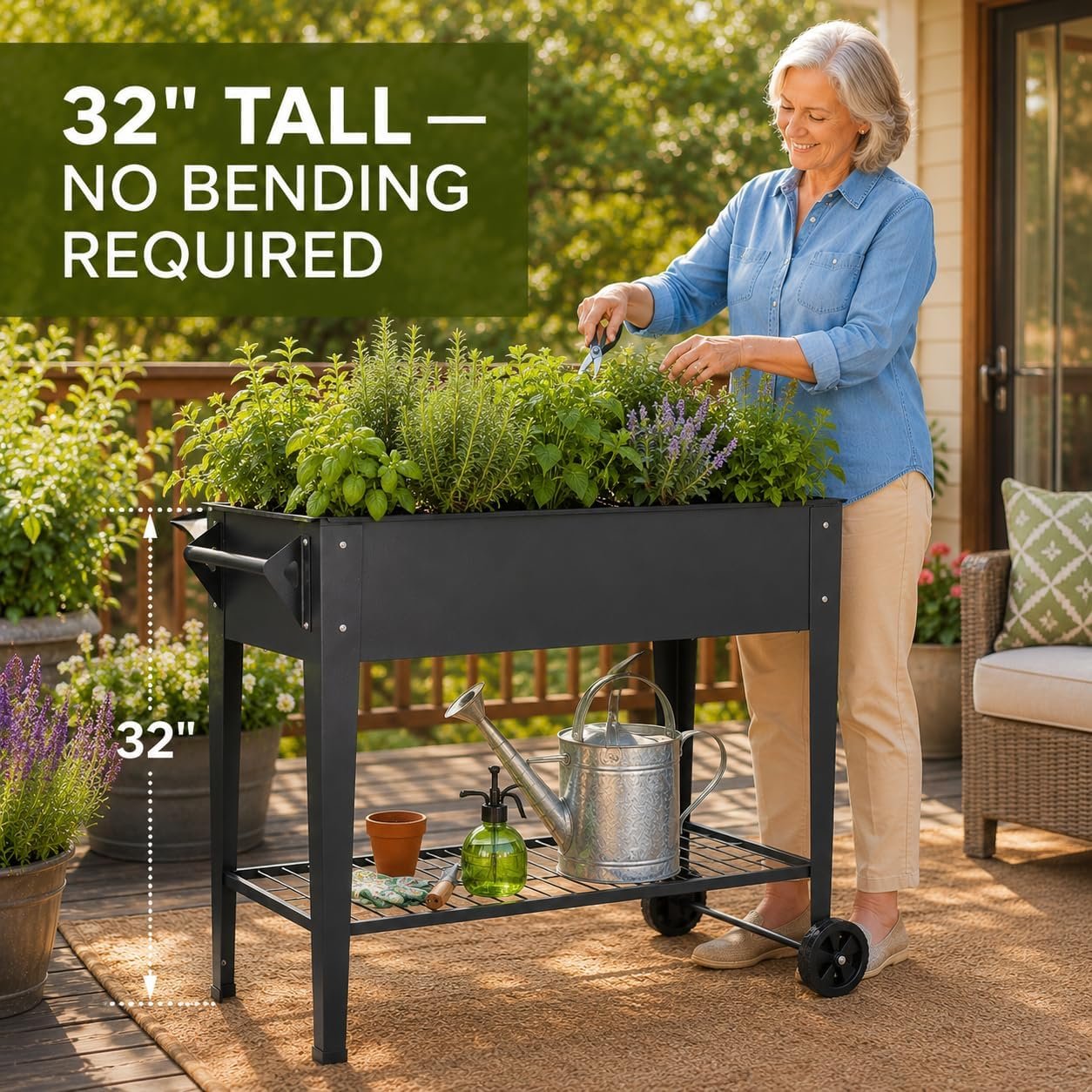 LEETOLLA 32-Inch Elevated Raised Garden Bed with Wheels and Storage Shelf - Image 2