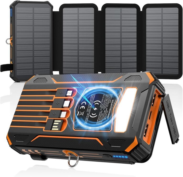 SOARAISE Solar Power Bank 48000mAh Wireless Portable Charger with 4 Cables