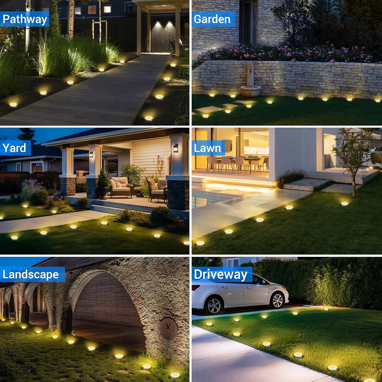 Peasur Solar Lights Outdoor Waterproof -12 Pack Solar Ground Lights Anti-Rust, Flat Solar Powered Disc Lights Landscape Lighting for Deck Step Patio Yard Pathway Walkway Driveway Garden, Warm White - Image 6