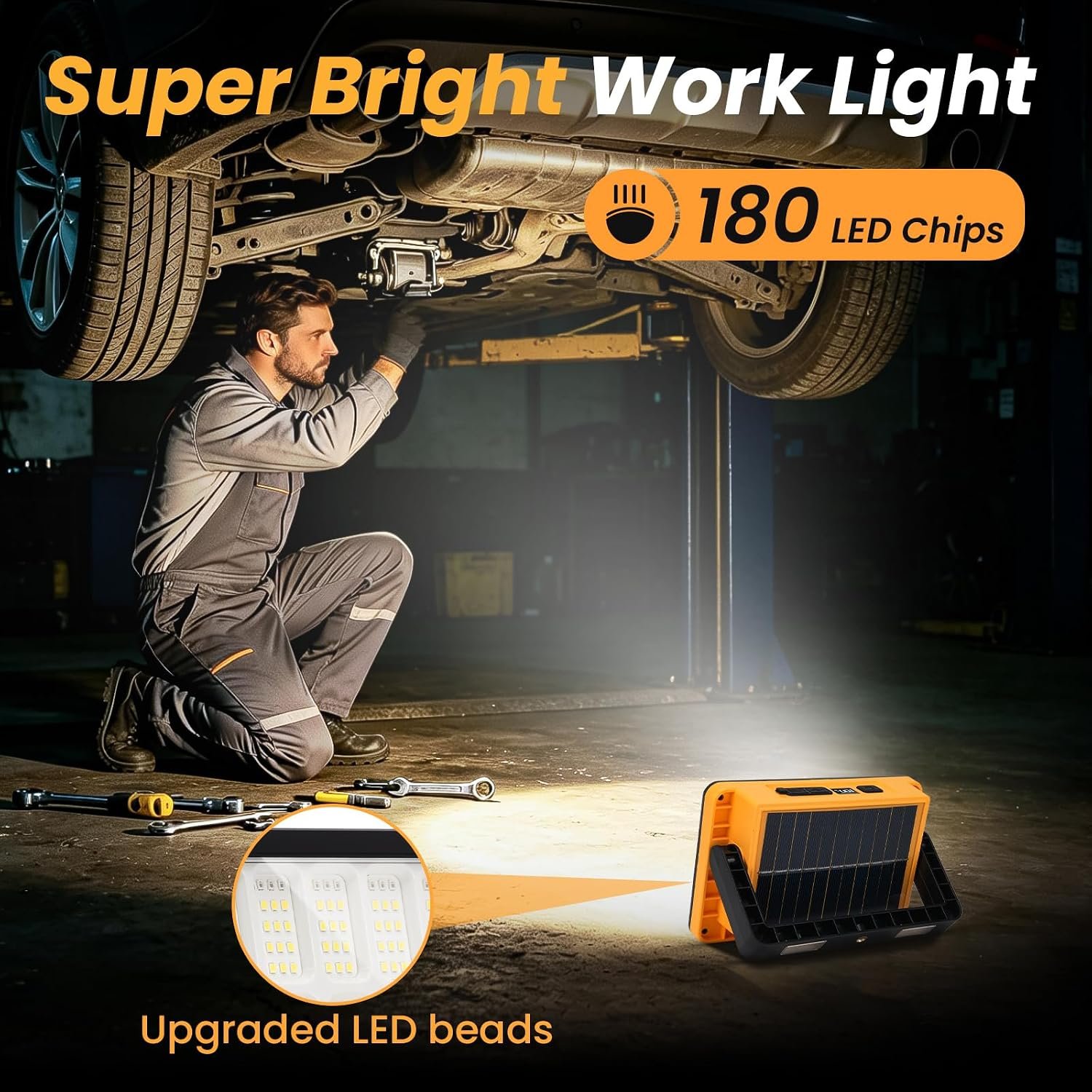 2Pack Solar Rechargeable LED Work Light with Magnetic Stand - Image 2