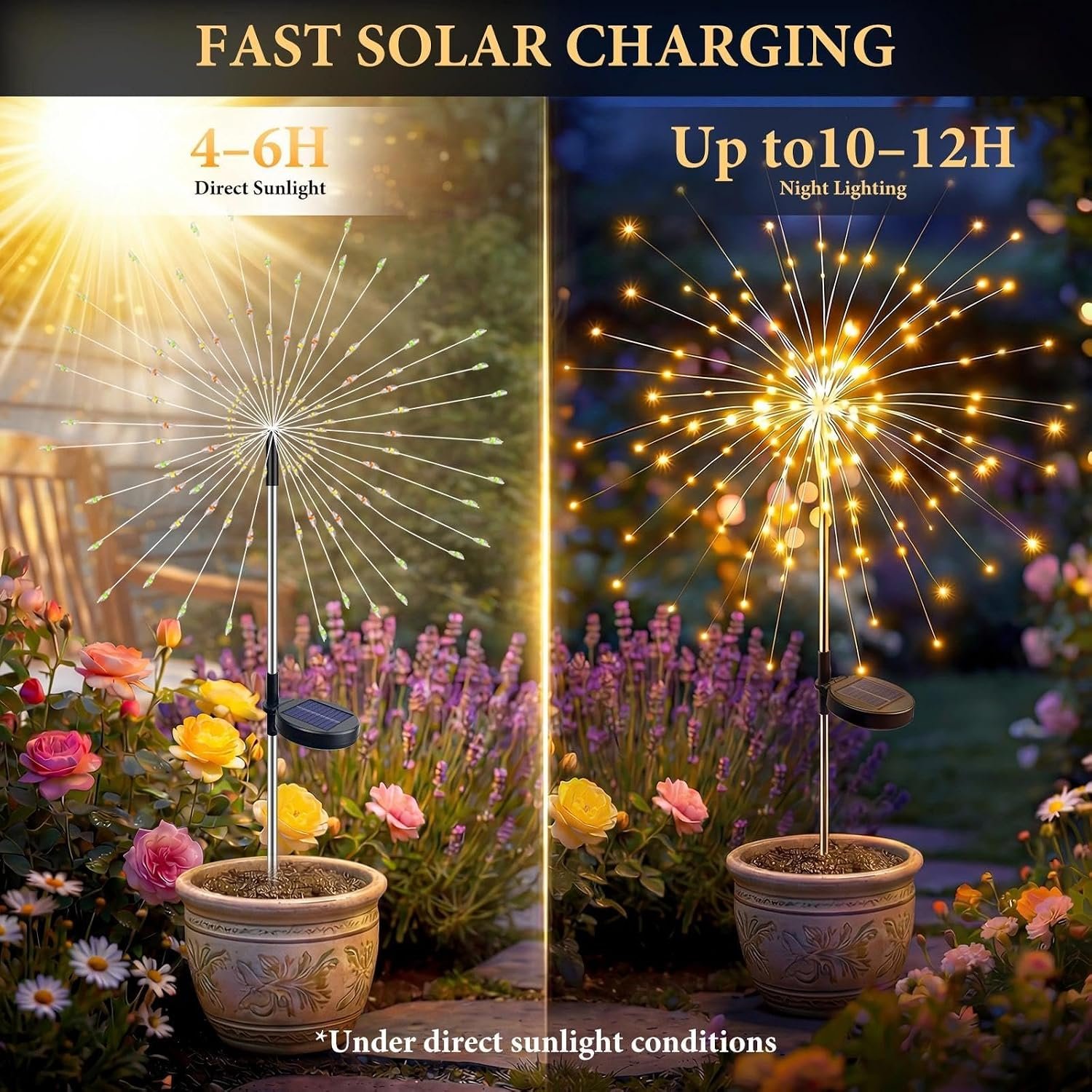 Solar Firework Lights, 8 Pack 120 LEDs 8 Lighting Modes Solar Fairy Garden Lights Outdoor Waterproof for Yard Patio Walkway Pathway Party Wedding Balcony Decorative- Warm White - Image 5