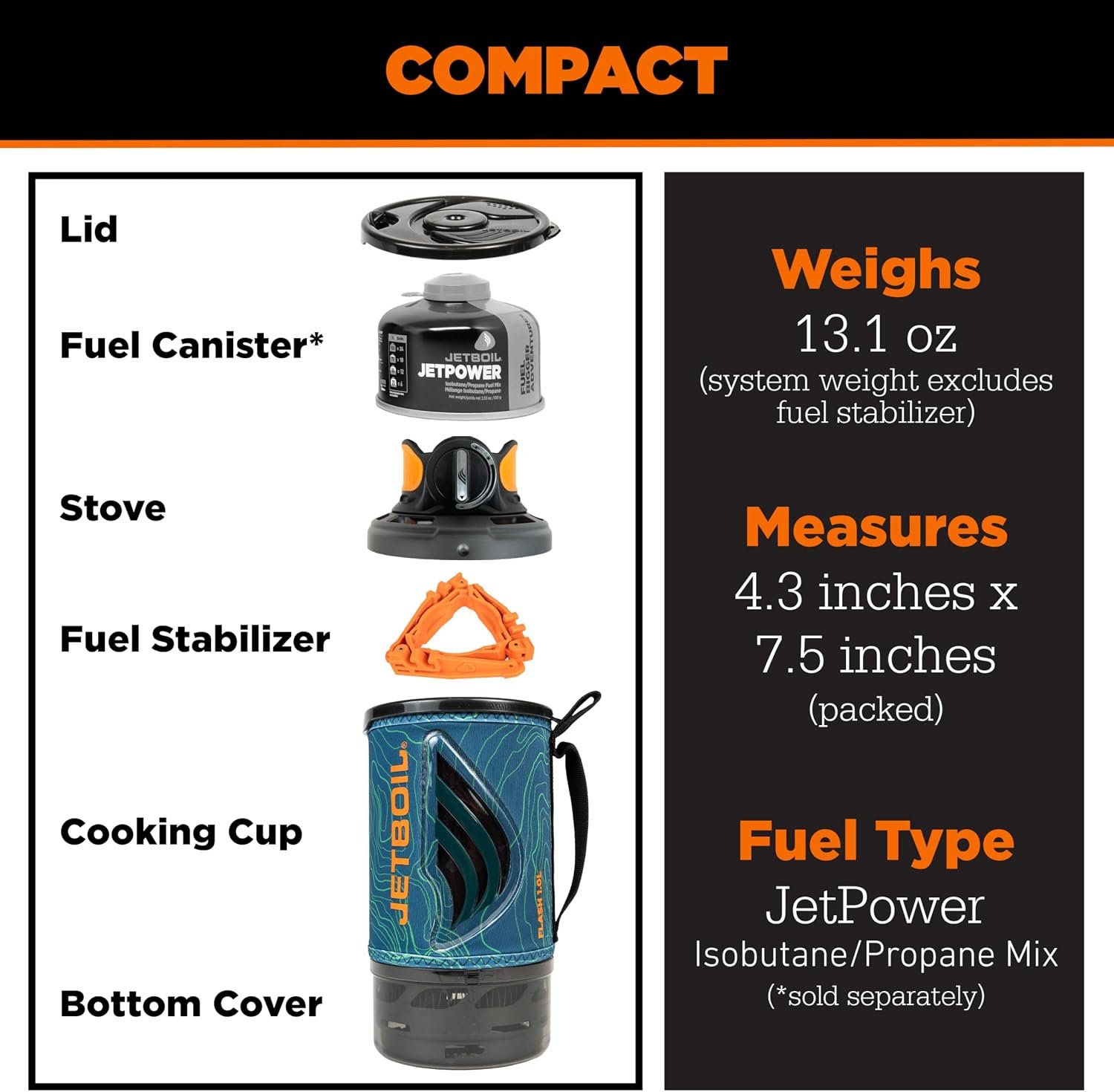 Jetboil Flash 1.0L Portable Fast Boil Stove for Camping and Backpacking with 1-Step Auto Ignition, Propane/Isobutane Burner with Cooking Cup, Ocean Topo - Image 7