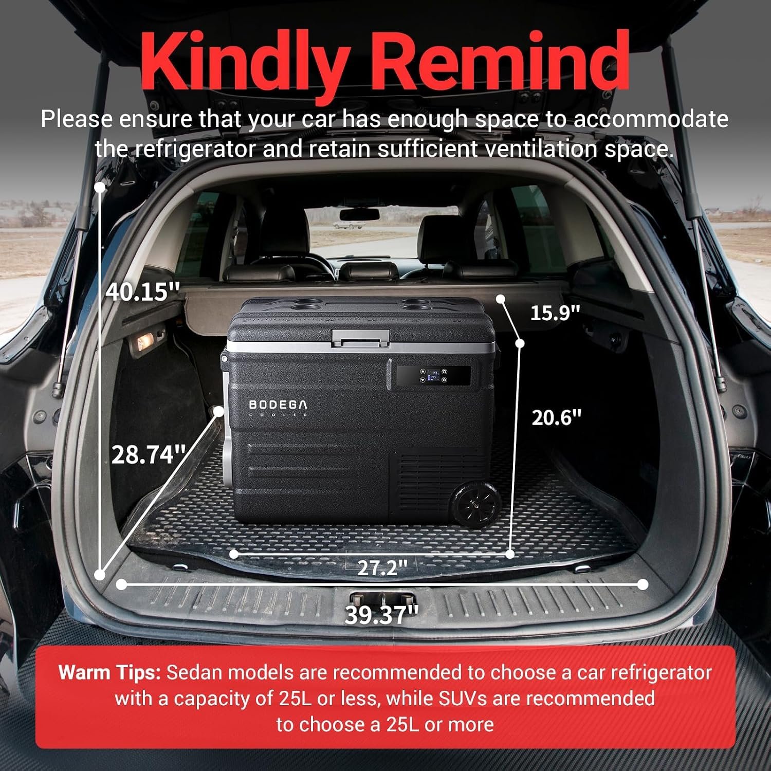 BODEGACOOLER 12 Volt Car Refrigerator,58QT(55L) Car Fridge with Wheels,RV Portable Freezer Single Zone,with APP Control,-4℉-68℉ Car Cooler,12/24V DC & 100-240V AC,for Travel,Camping,Outdoor,Vehicles - Image 8