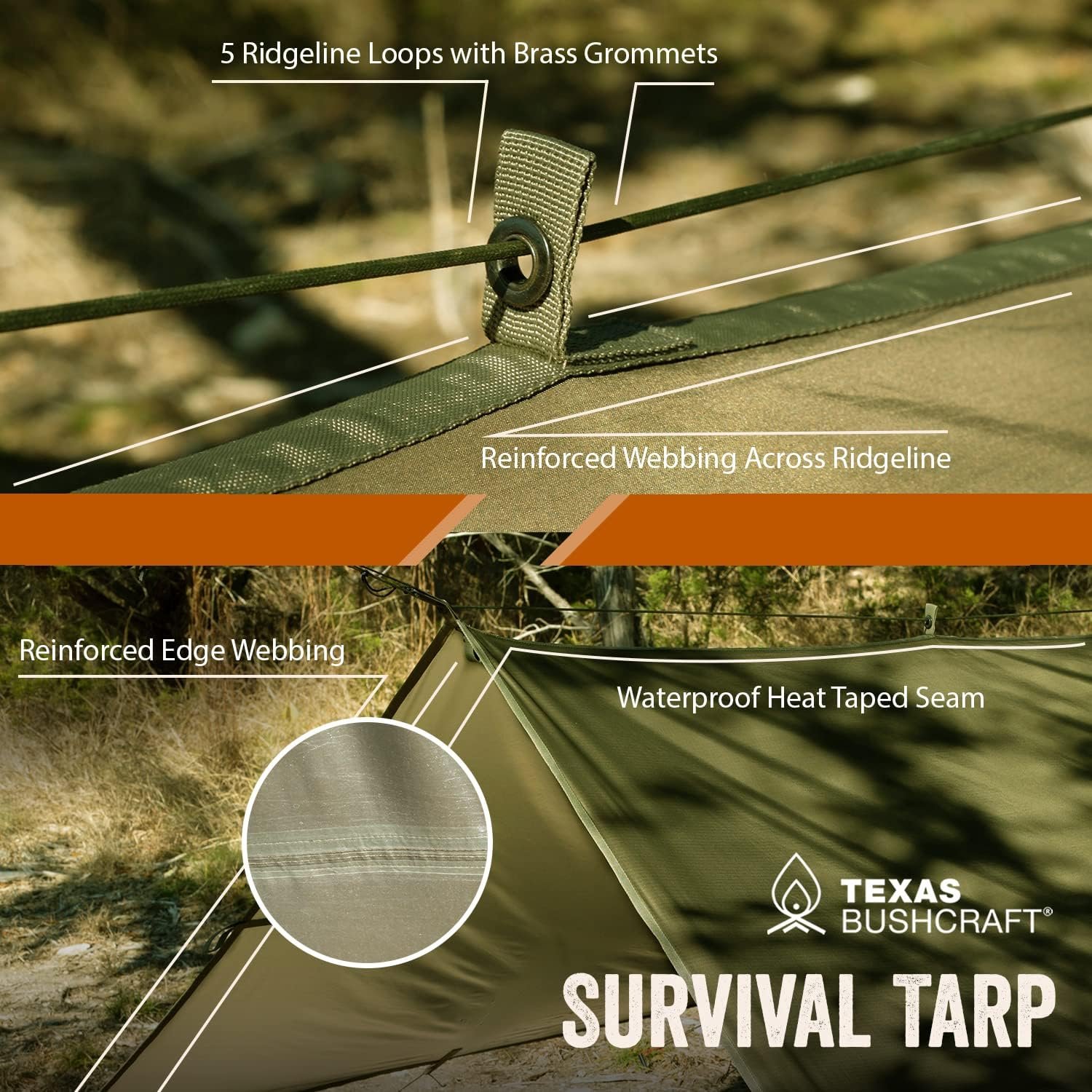 Texas Bushcraft Emergency Camping Tarp, Waterproof 10x10 Emergency Shelter for Backpacking and Hiking, 70D Ripstop Nylon Survival Tarp with Reflective Aluminized Polymer and Loop Ties with Grommets - Image 8