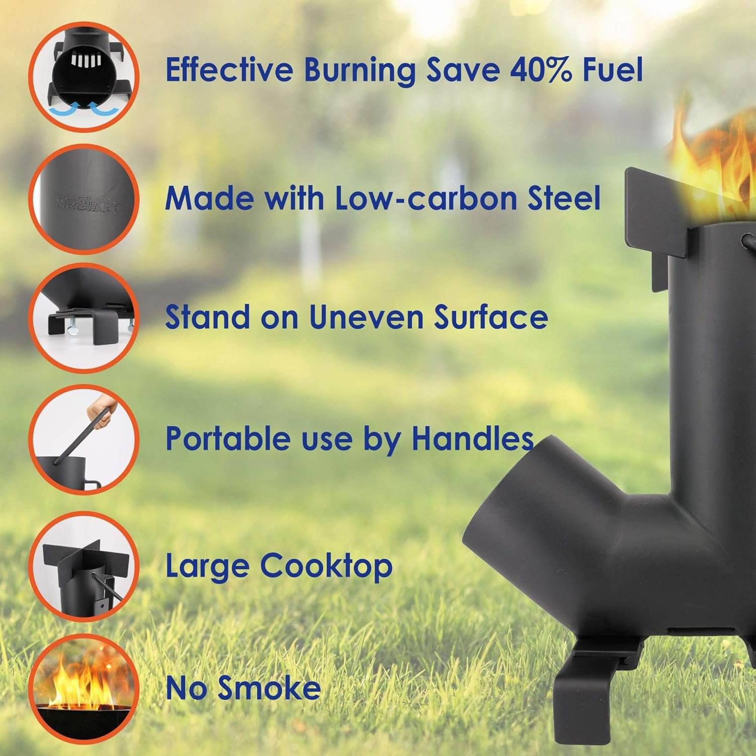Camping Rocket Stove by StarBlue with FREE Carrying Bag - A Portable Wood Burning Camping Stove with Large Chamber Best for Outdoor Cooking, Camping, Picnic, BBQ, Hunting, Fishing - Image 2