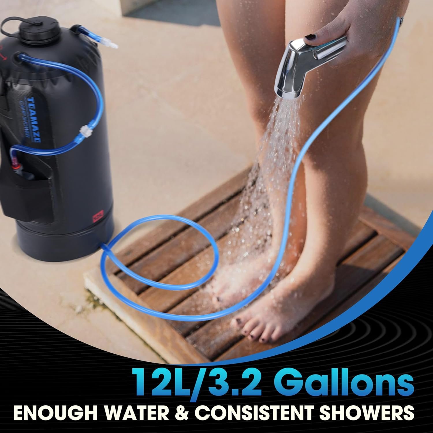 Portable Shower,12L/3.2 Gal Solar Camping Shower Bag with Auto Pressure Pump,Portable Outdoor Shower for Camping,Beach,Hiking,RV,Pet Bath - Image 3