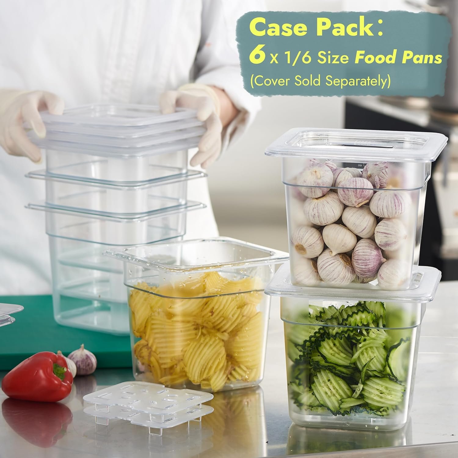 CURTA 6-Pack 1/6 Size 6" Deep NSF Polycarbonate Food Pans | Dishwasher & Freezer Safe Clear Container for Prep Tables, Buffet, Salad Bar, Commercial & Home Kitchen - Image 3
