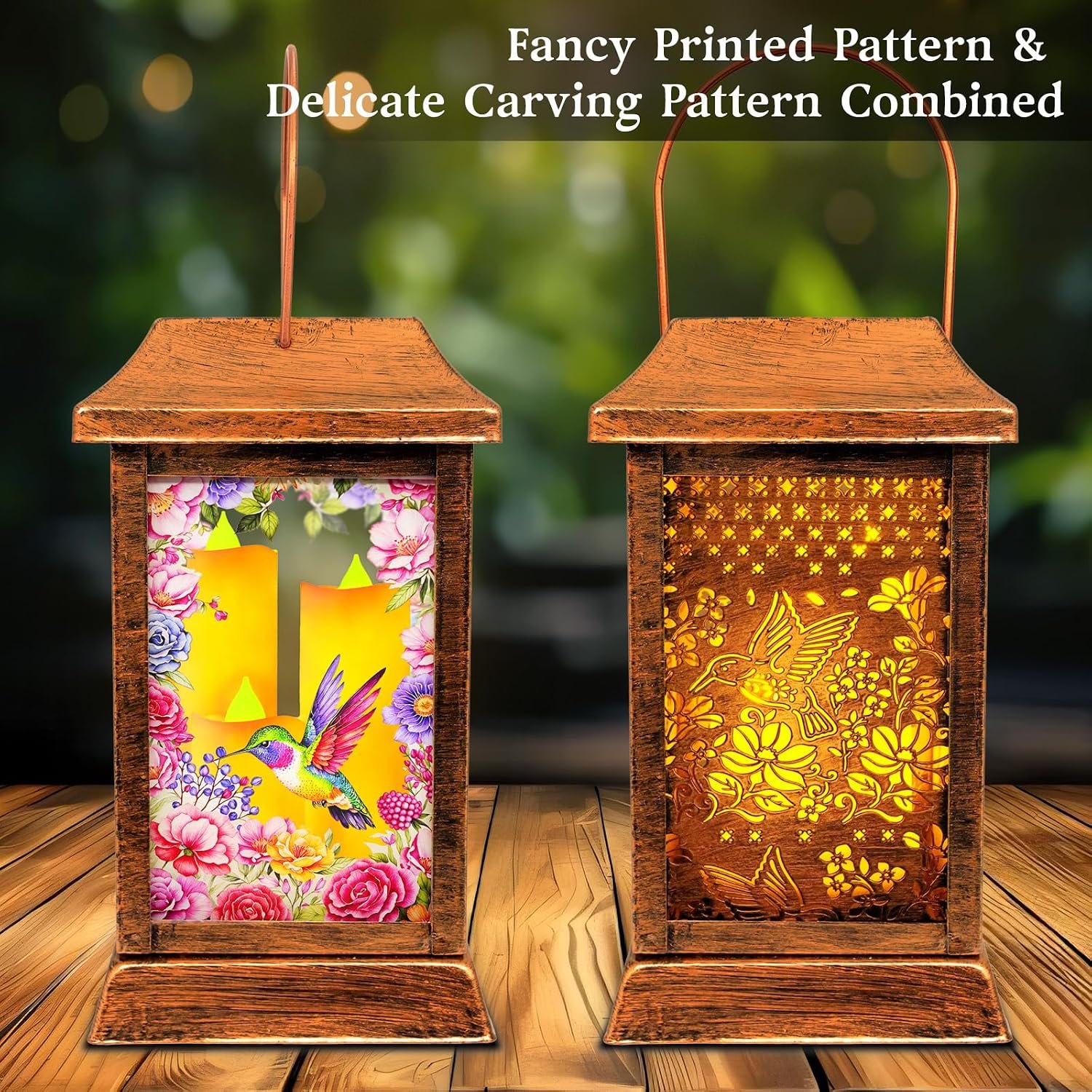 Hummingbird Solar Lanterns Outdoor Waterproof, Metal & Glass Hanging Lights Garden Decor, Birthday Gifts for Mothers Day Women Mom Christmas, Decorative Lights for Outside Yard Patio Backyard Porch - Image 2